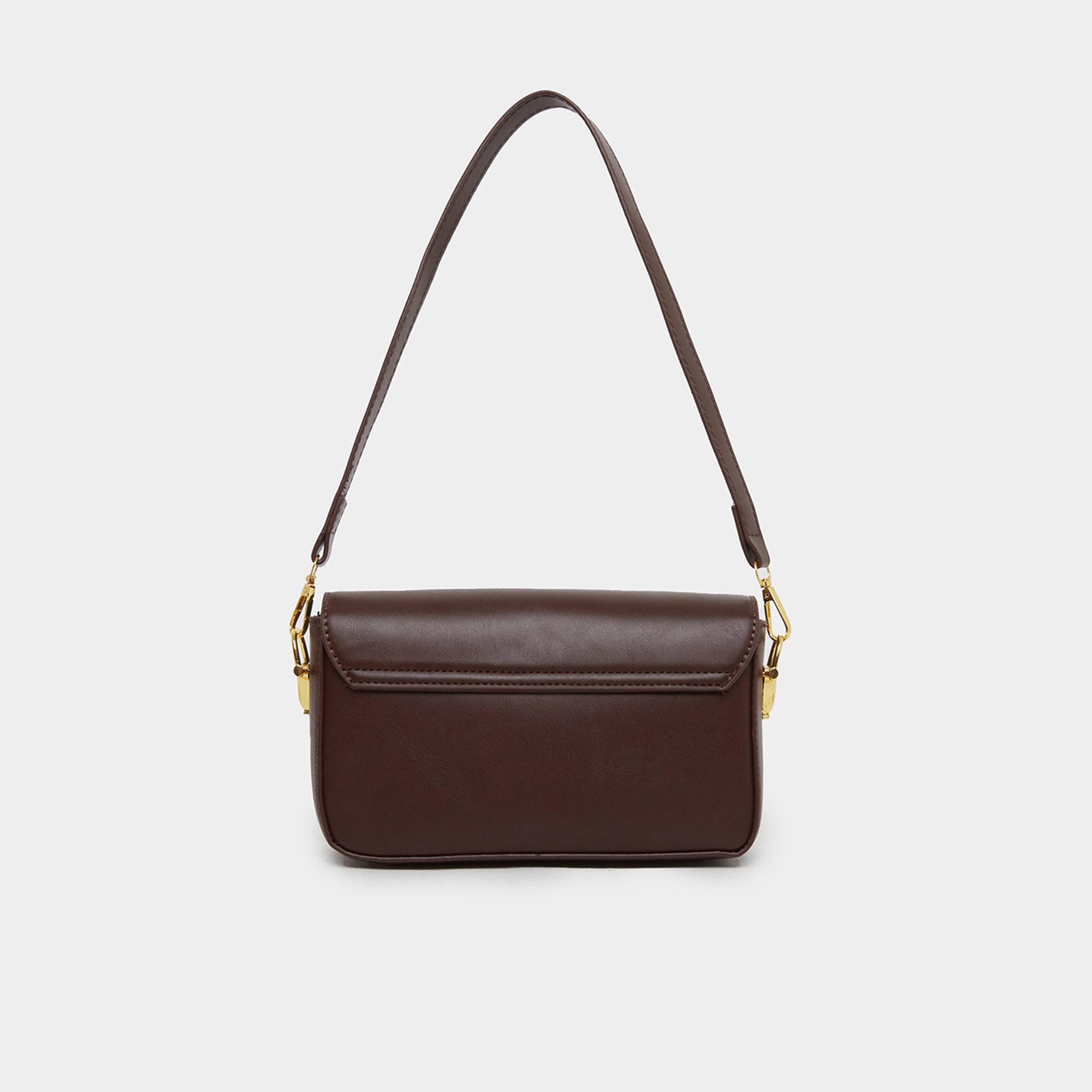 Styli Coffee Brown Baguette Bag with Gold Hardware-women-bagsandwallets-handbags-image-2