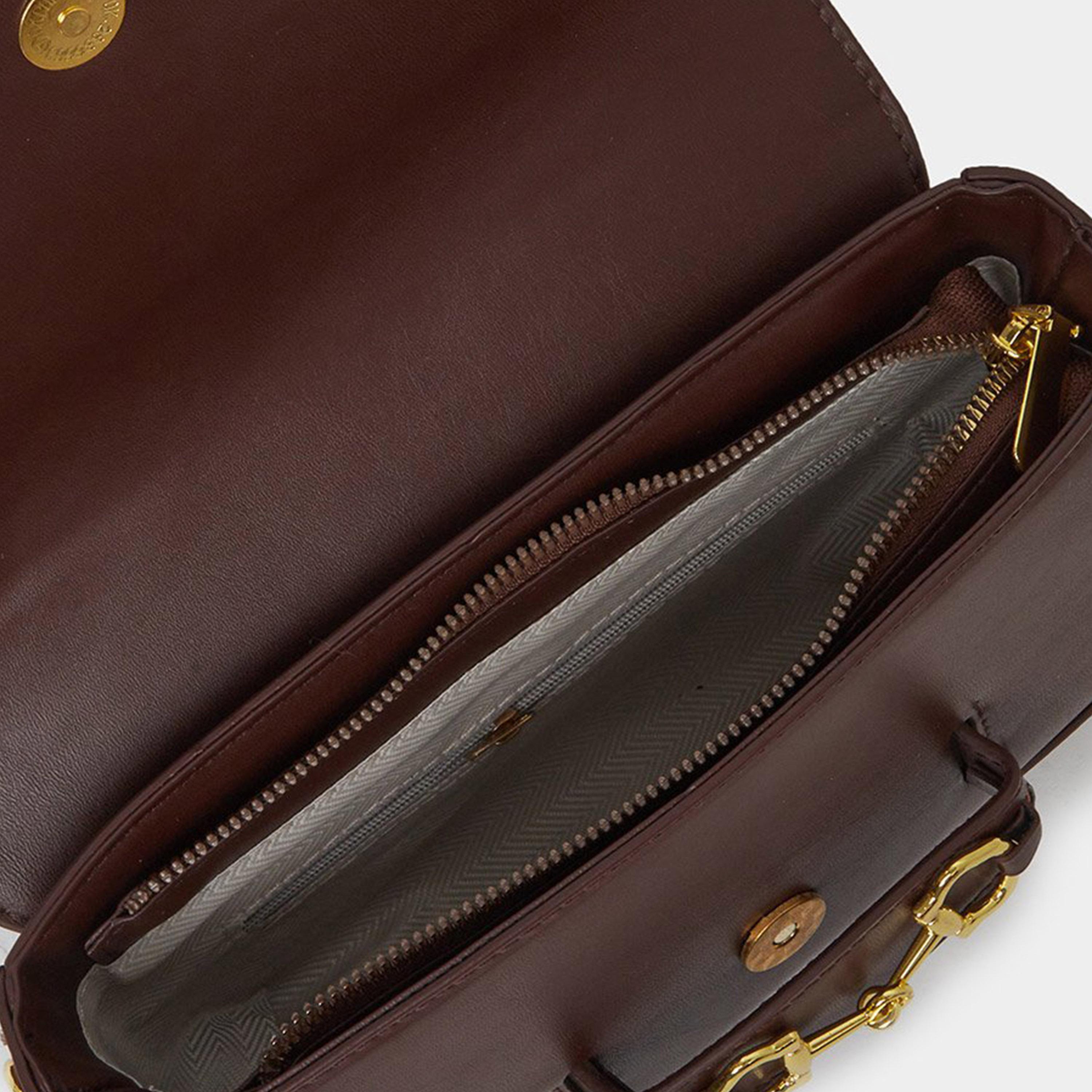 Styli Coffee Brown Baguette Bag with Gold Hardware-women-bagsandwallets-handbags-image-4