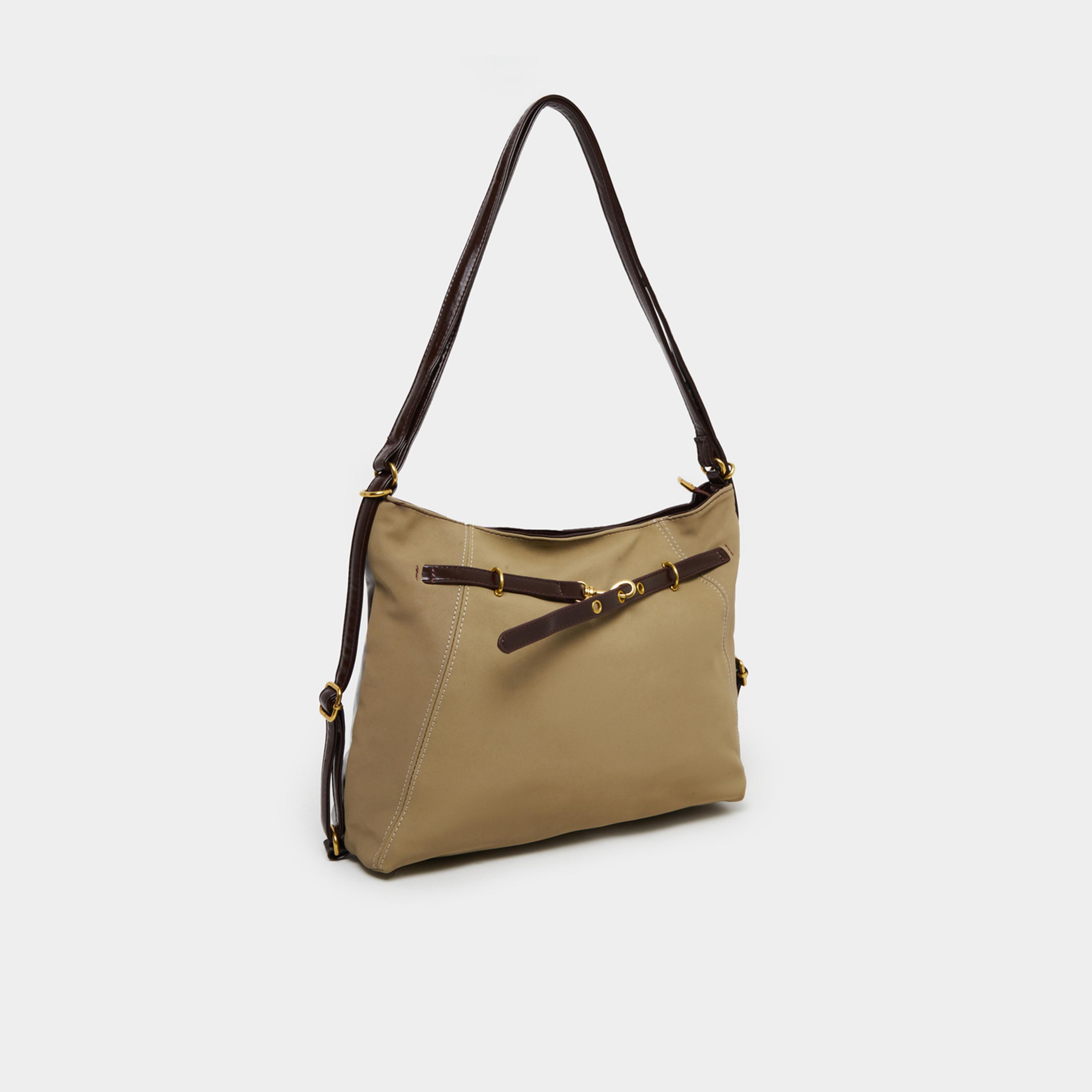 Styli Khaki Shoulder Bag with Brown Leather Detail-women-bagsandwallets-handbags-image-1