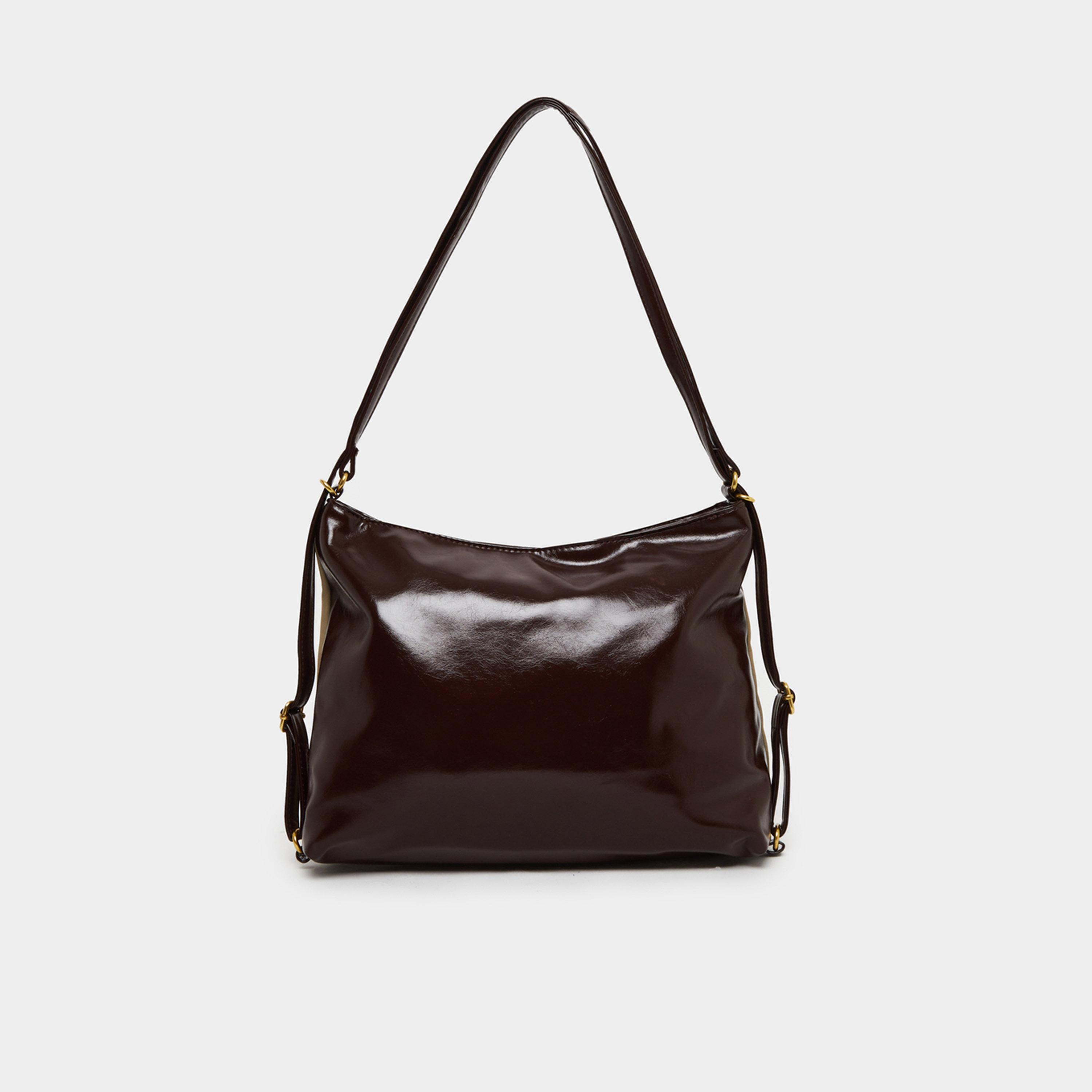 Styli Khaki Shoulder Bag with Brown Leather Detail-women-bagsandwallets-handbags-image-2