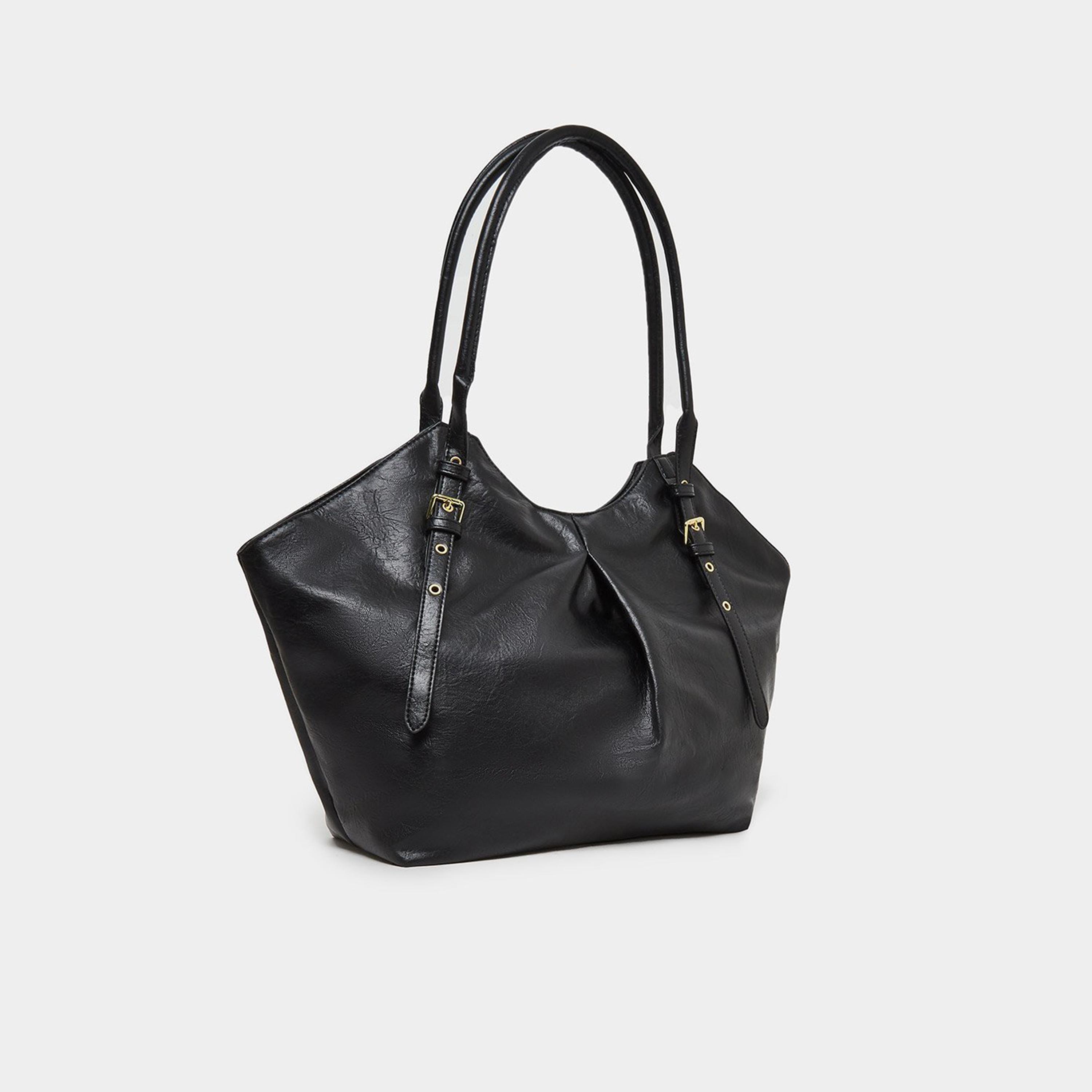 ستايلي - شنطة توت للنساء سوداء بتفاصيل مطوية-women-bagsandwallets-handbags-image-1