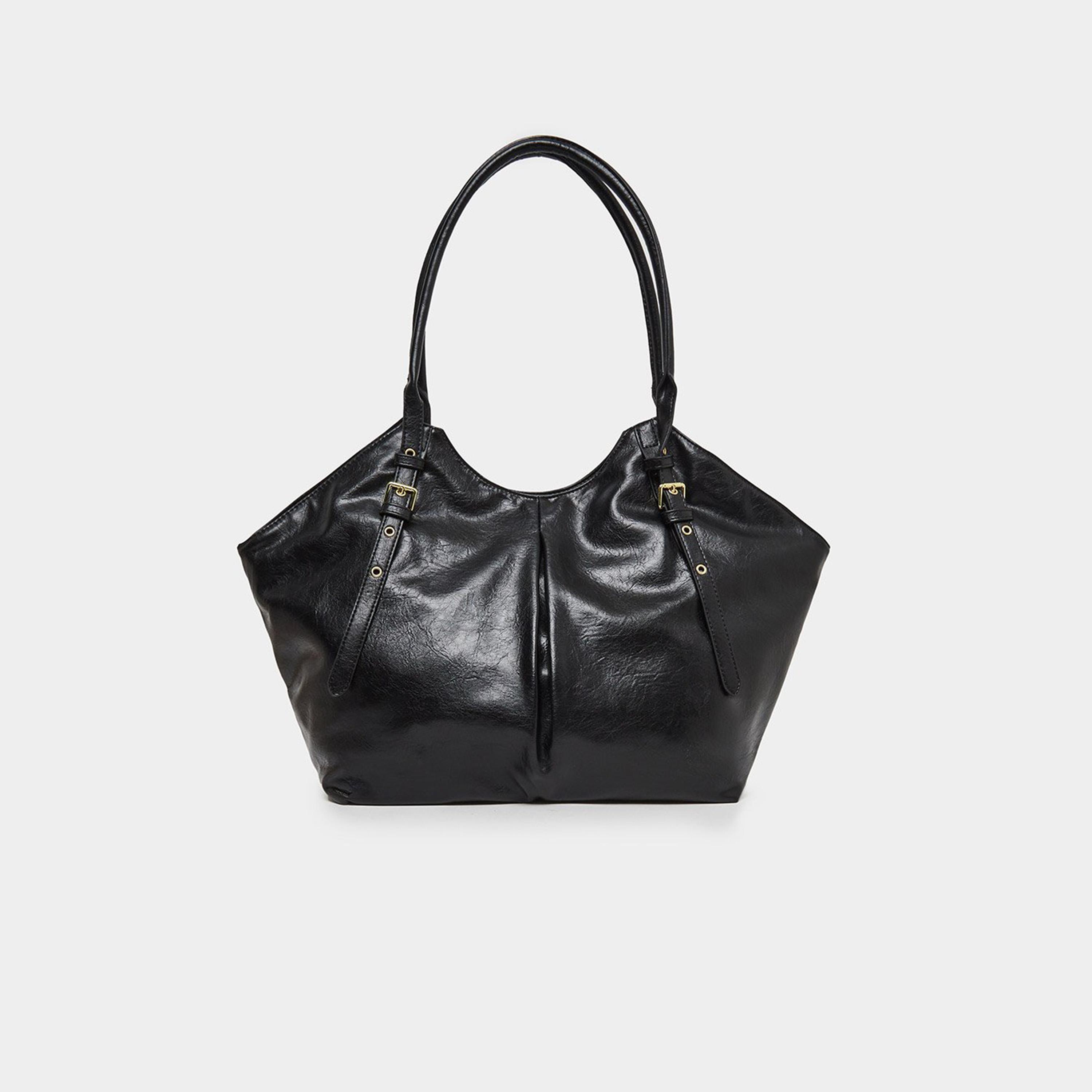 ستايلي - شنطة توت للنساء سوداء بتفاصيل مطوية-women-bagsandwallets-handbags-image-2