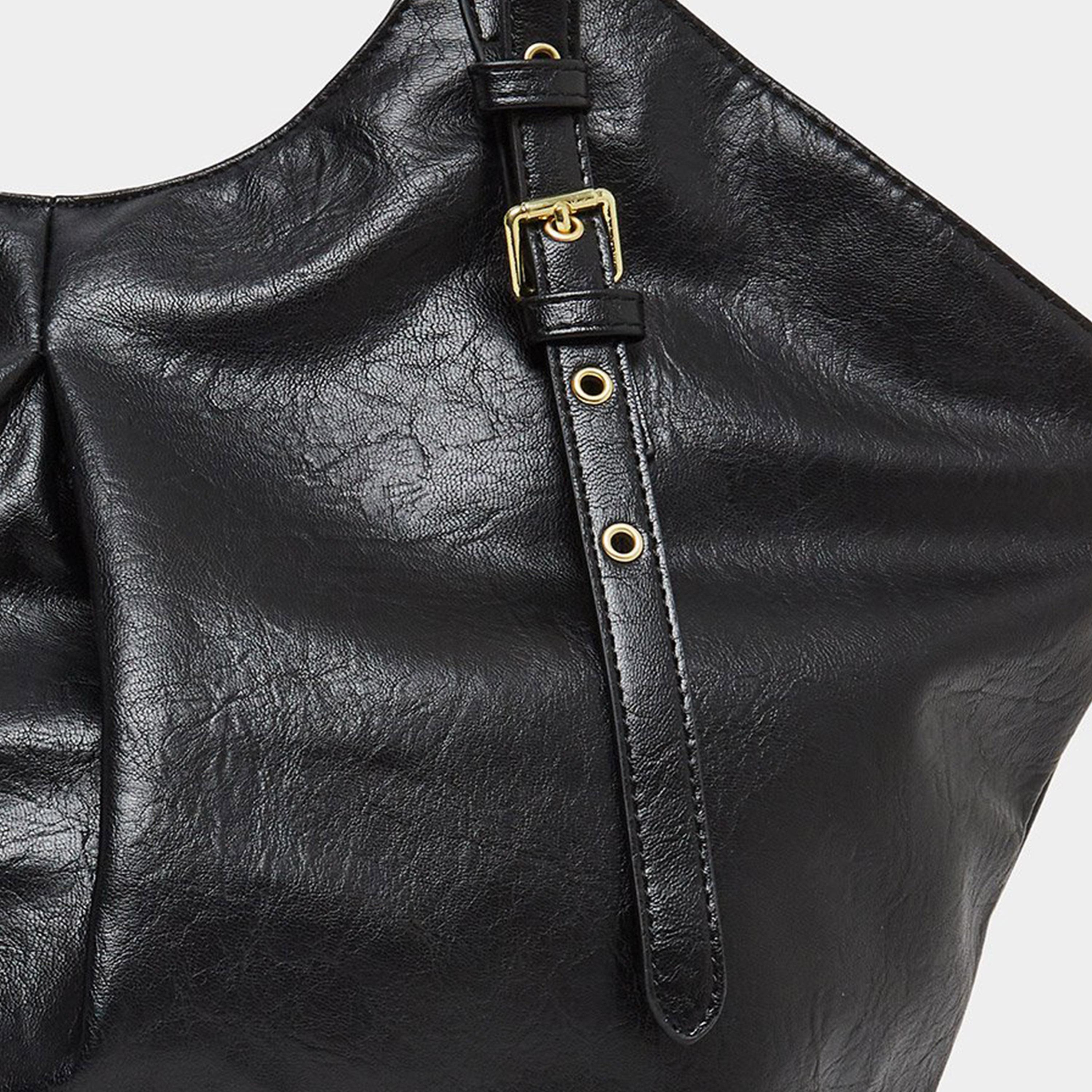 ستايلي - شنطة توت للنساء سوداء بتفاصيل مطوية-women-bagsandwallets-handbags-image-3