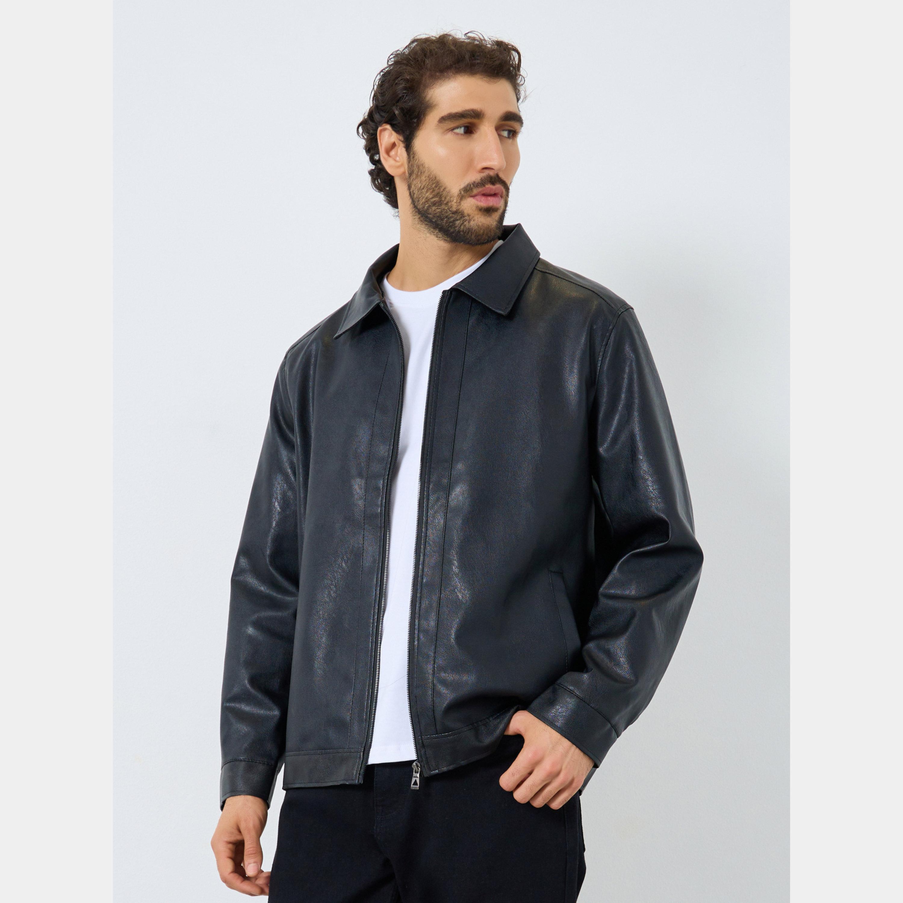 ستايلي - جاكيت رجالي سادة بأكمام طويلة وياقة وسحاب-men-clothing-jacketsandblazers-jackets-image-1