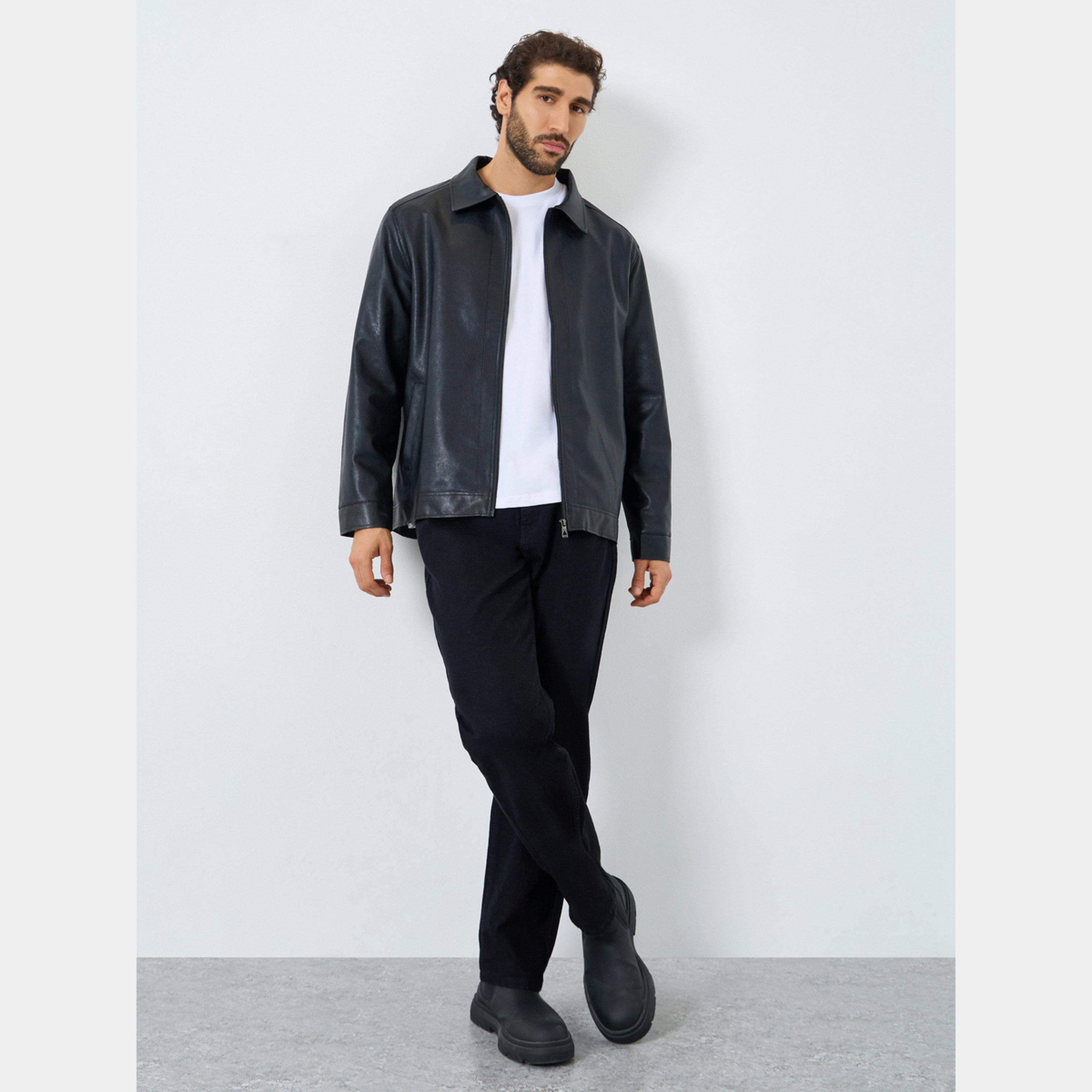 ستايلي - جاكيت رجالي سادة بأكمام طويلة وياقة وسحاب-men-clothing-jacketsandblazers-jackets-image-2