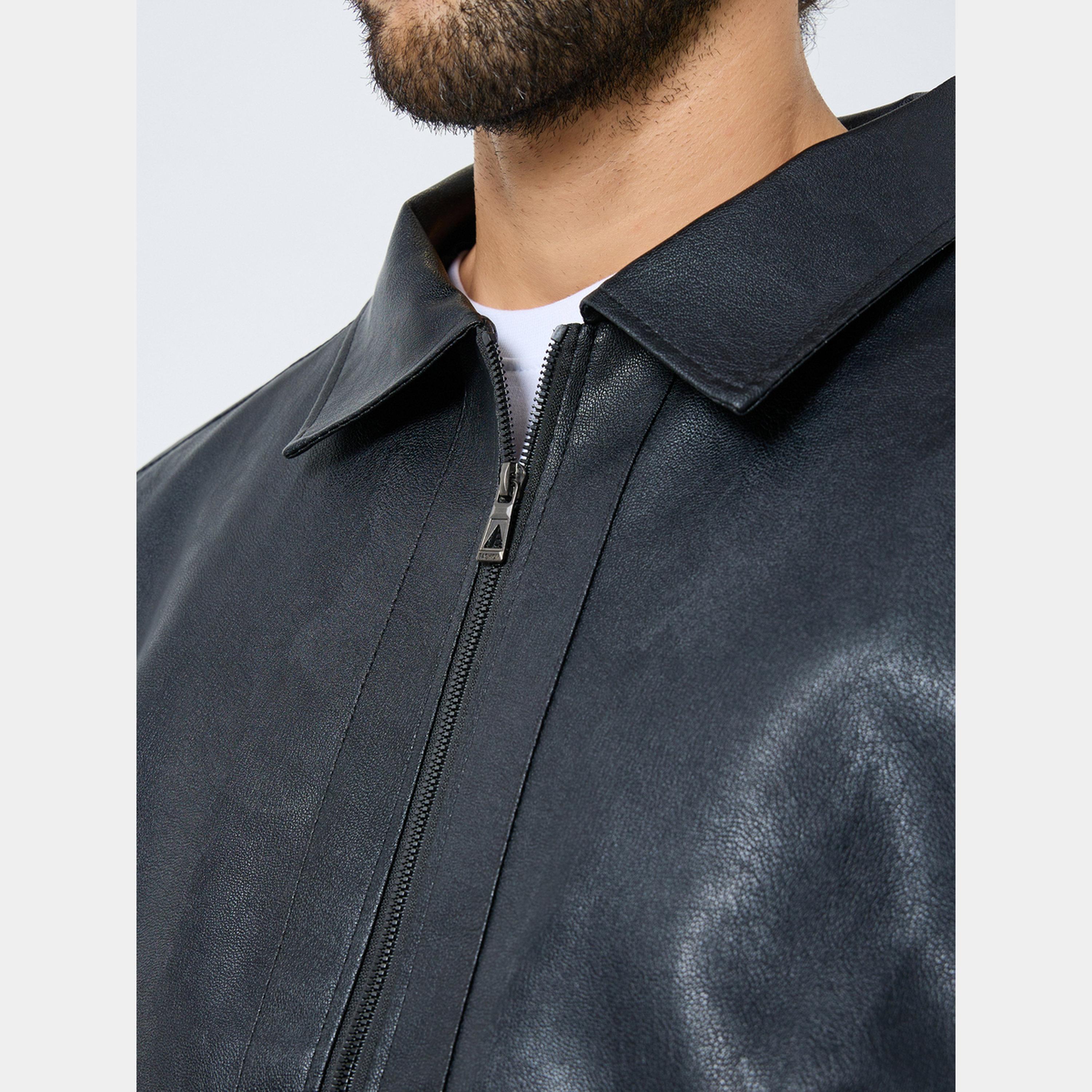 Styli Men Relaxed Fit Leather Look Jacket with Collar-men-clothing-jacketsandblazers-jackets-image-4
