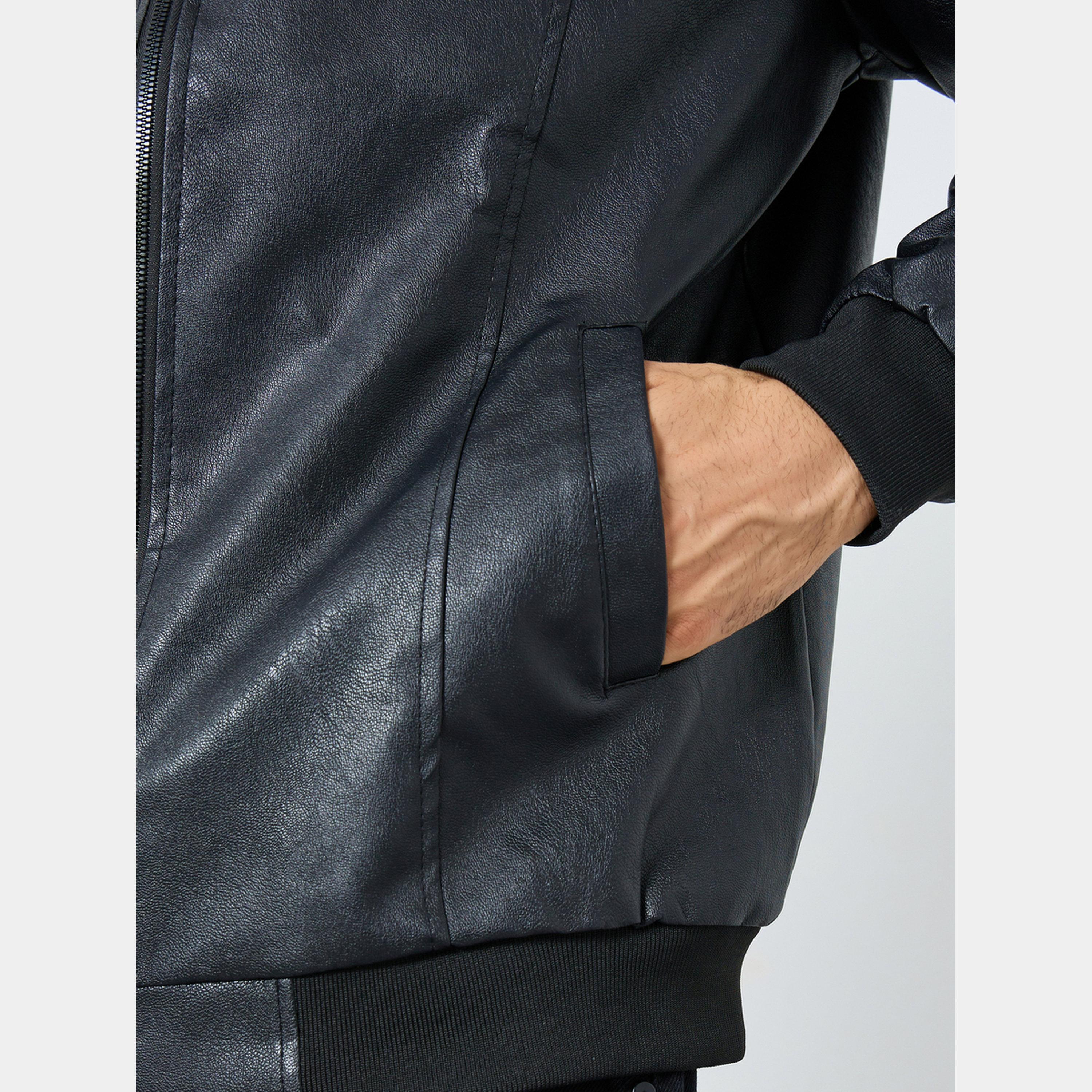 Styli Men Relaxed Fit Leather Look Jacket with Zip-men-clothing-jacketsandblazers-jackets-image-4