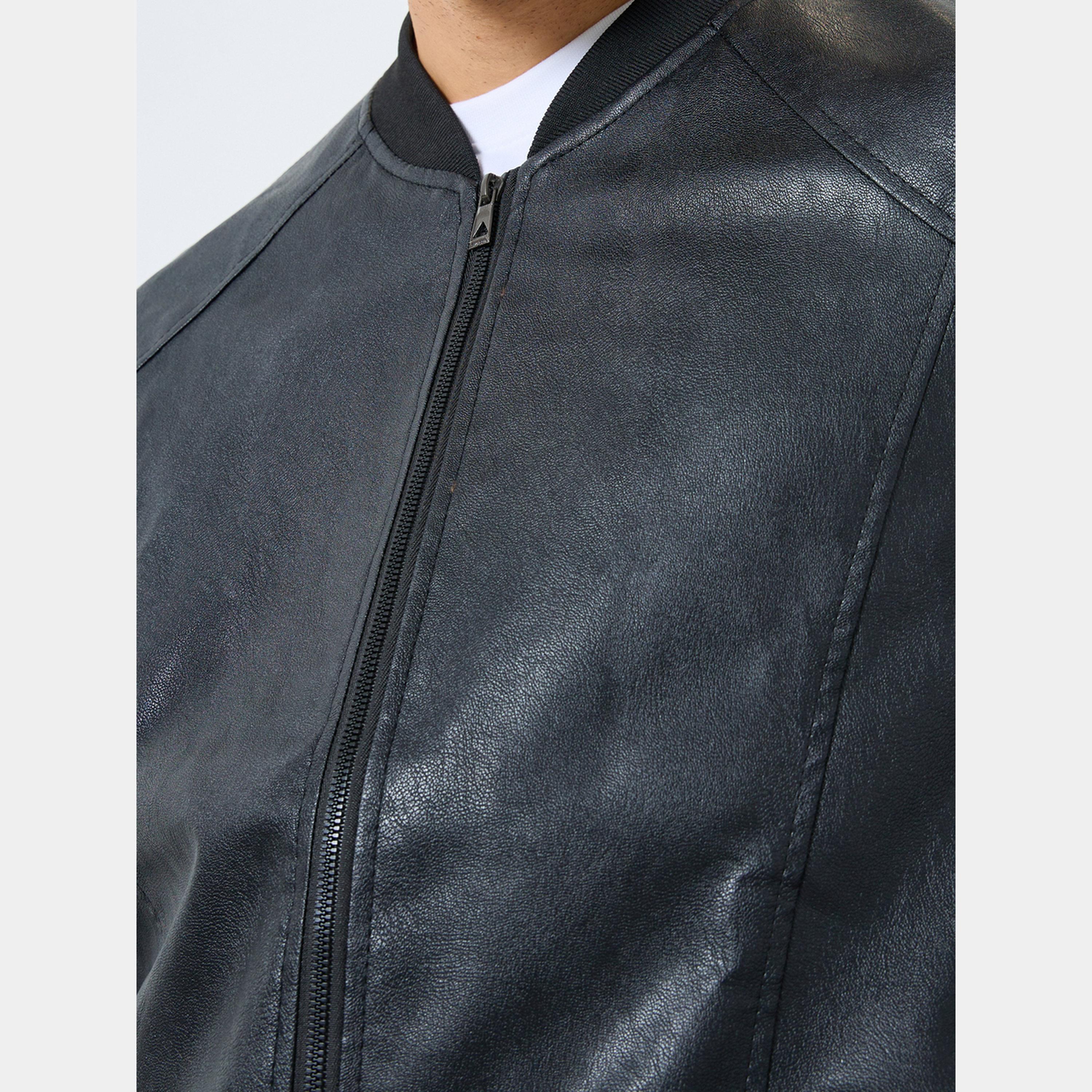 Styli Men Relaxed Fit Leather Look Jacket with Zip-men-clothing-jacketsandblazers-jackets-image-5