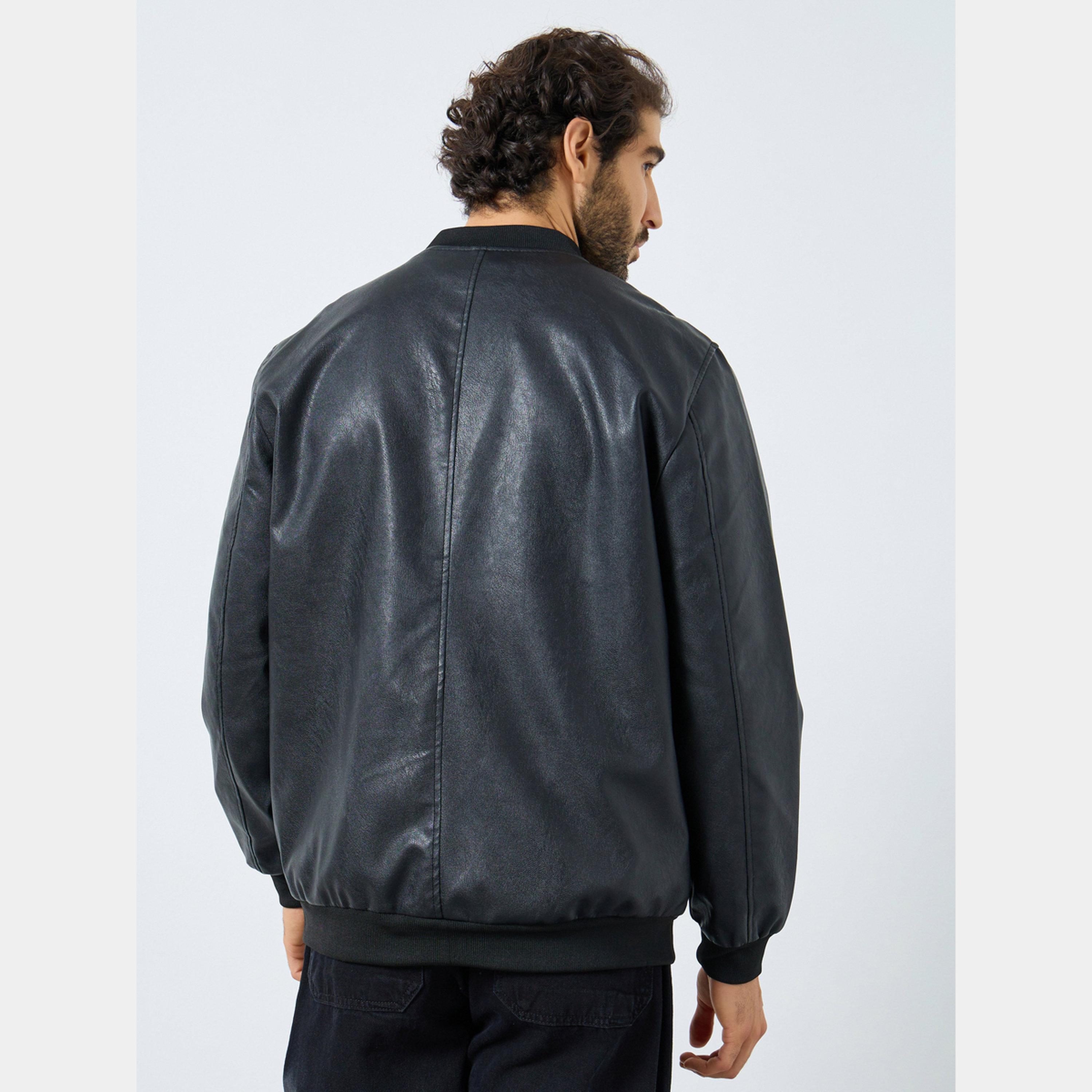 Styli Men Relaxed Fit Leather Look Jacket with Zip-men-clothing-jacketsandblazers-jackets-image-6