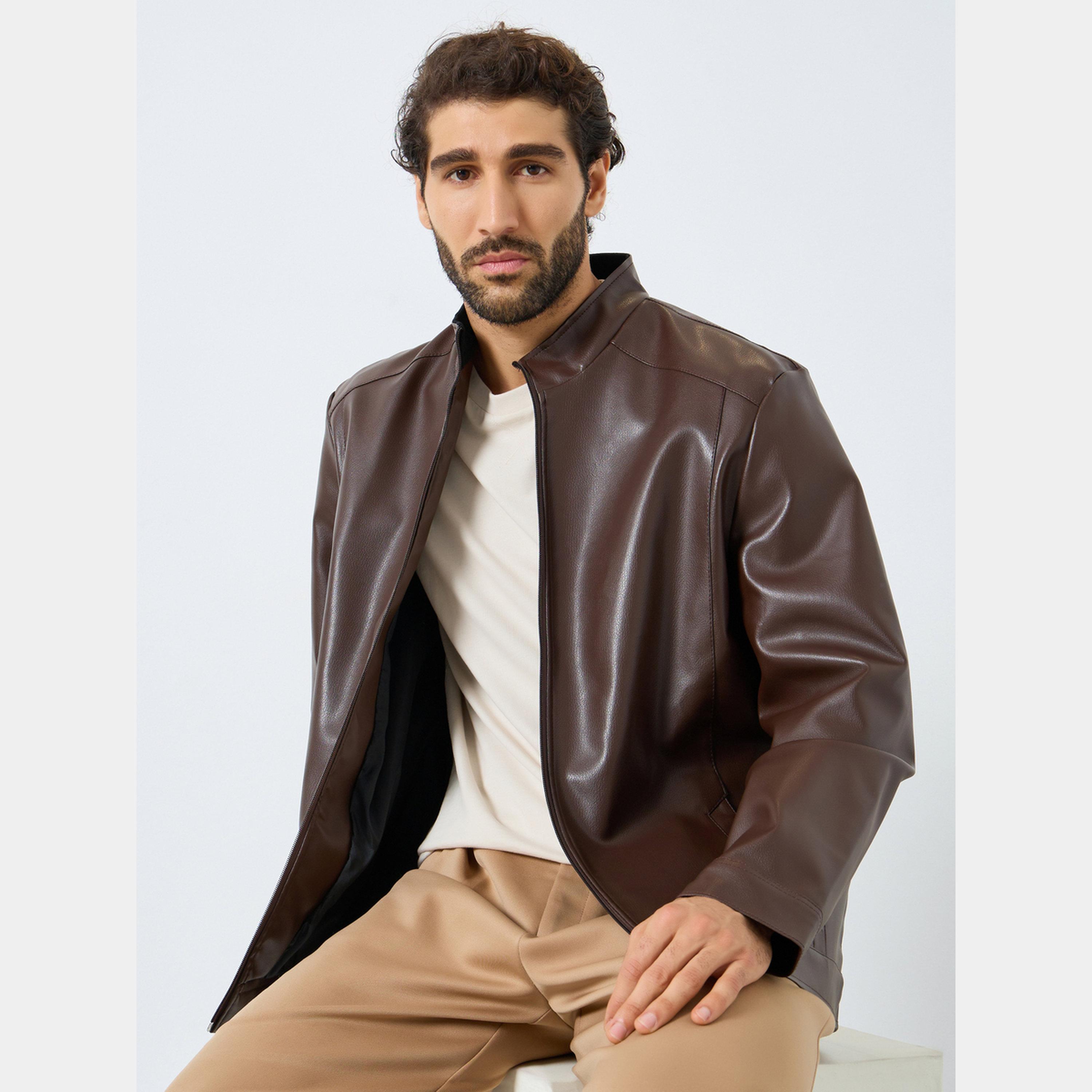 ستايلي - جاكيت رجالي سادة بأكمام طويلة وياقة وسحاب-men-clothing-jacketsandblazers-jackets-image-3