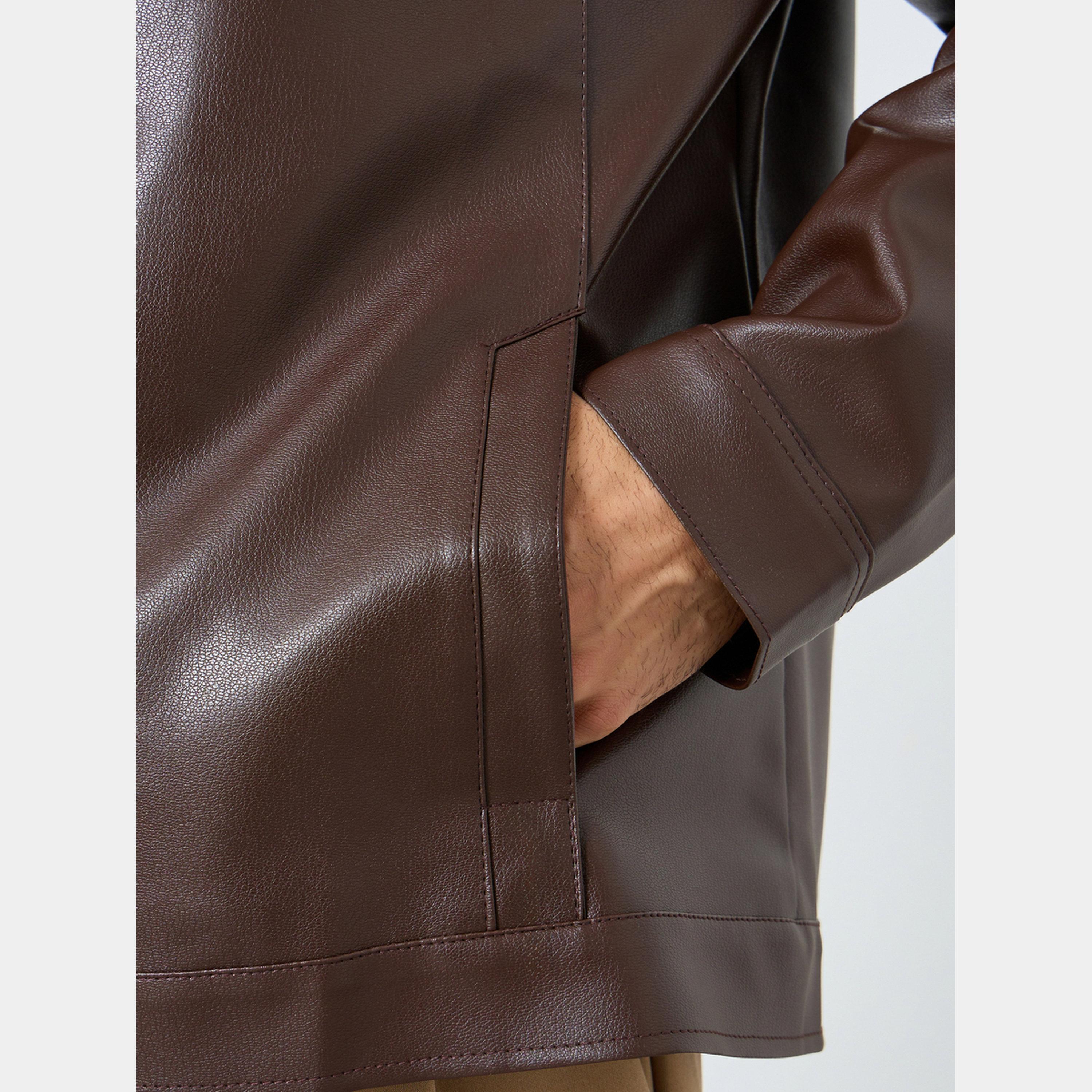 Styli Men Relaxed Fit Leather Look Jacket with Zip-men-clothing-jacketsandblazers-jackets-image-5