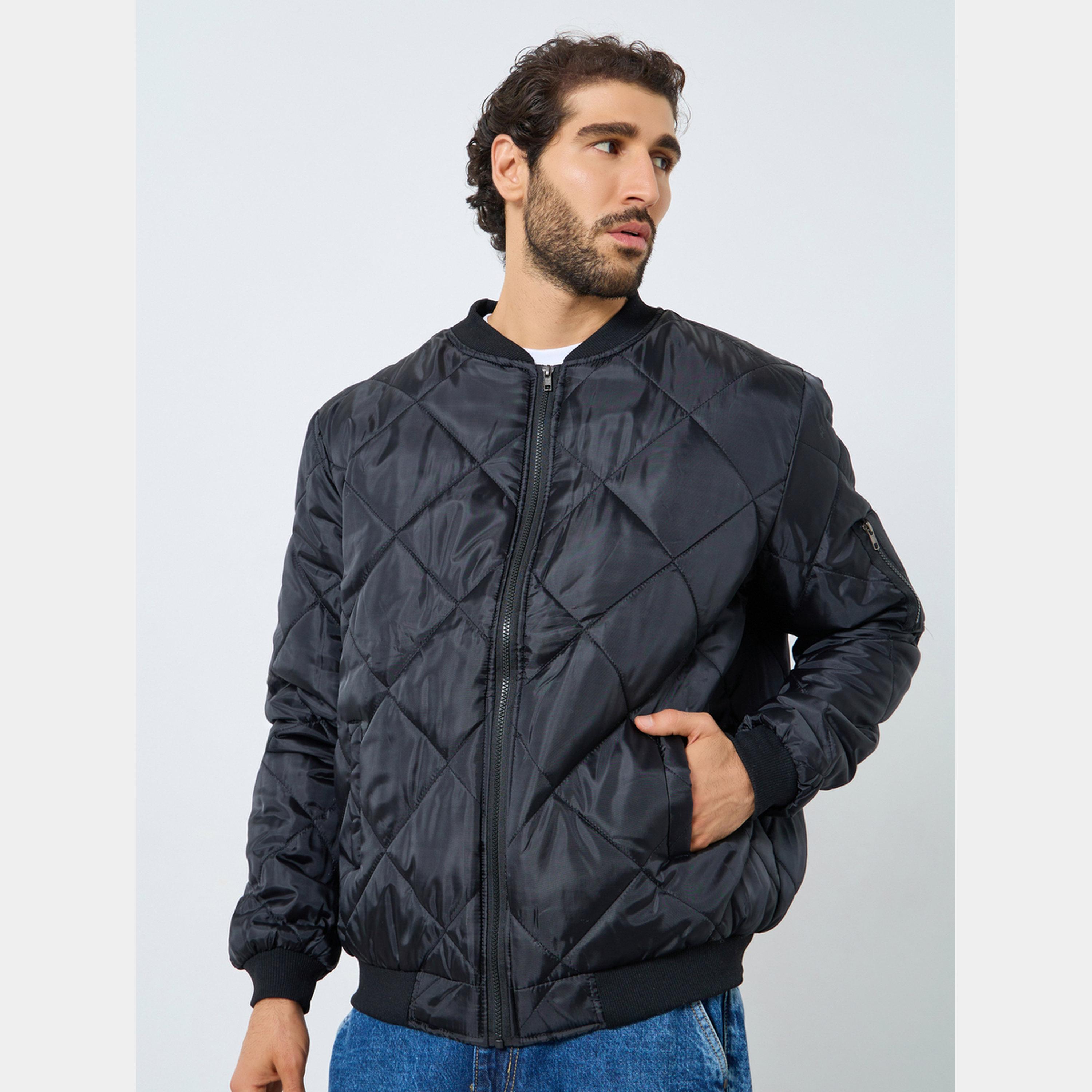 ستايلي - جاكيت رجالي خفيف الوزن مبطن برقبة دائرية وأكمام طويلة وسحاب-men-clothing-jacketsandblazers-jackets-image-1