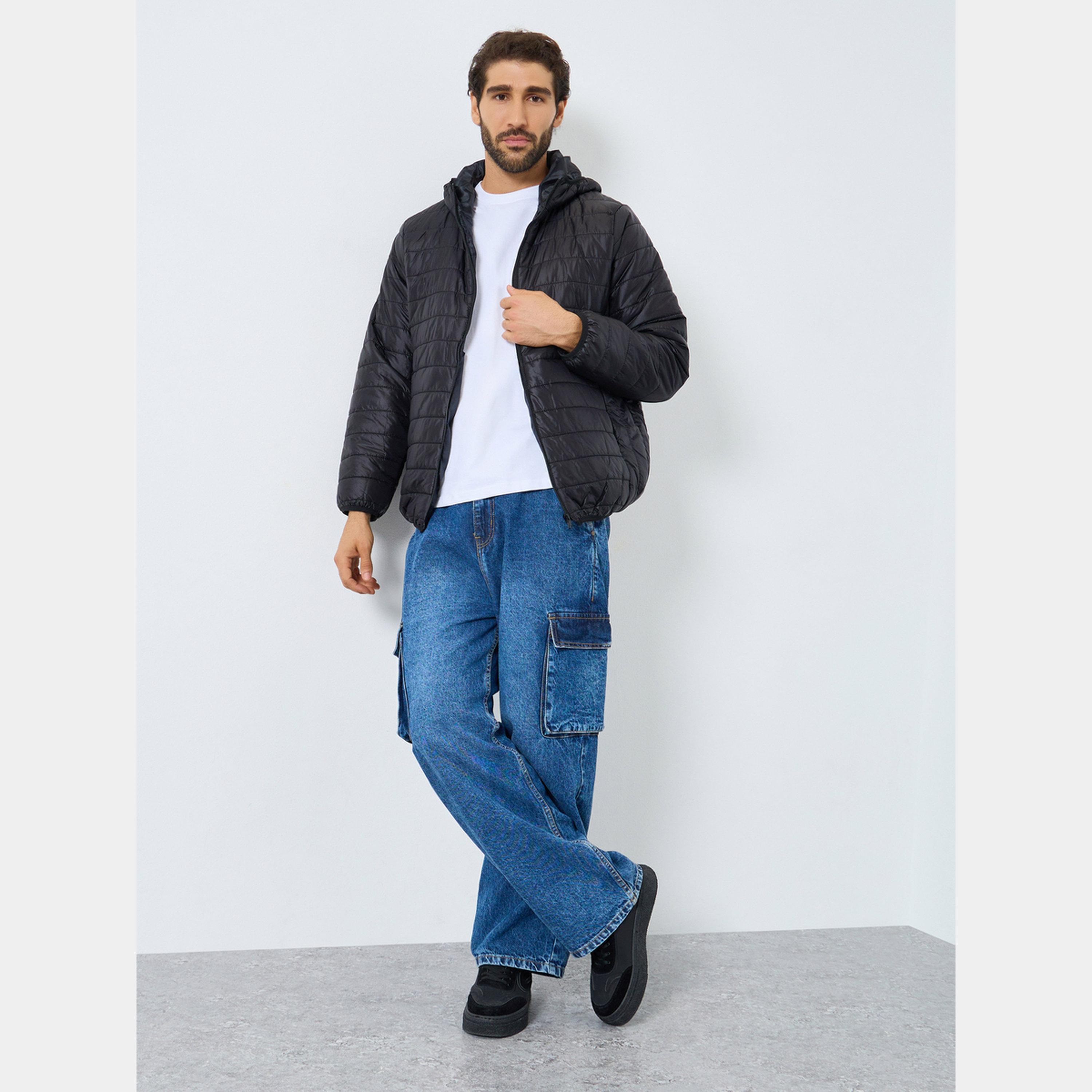 Styli Men Black Oversized Puffer Jacket with Hood-men-clothing-jacketsandblazers-jackets-image-2