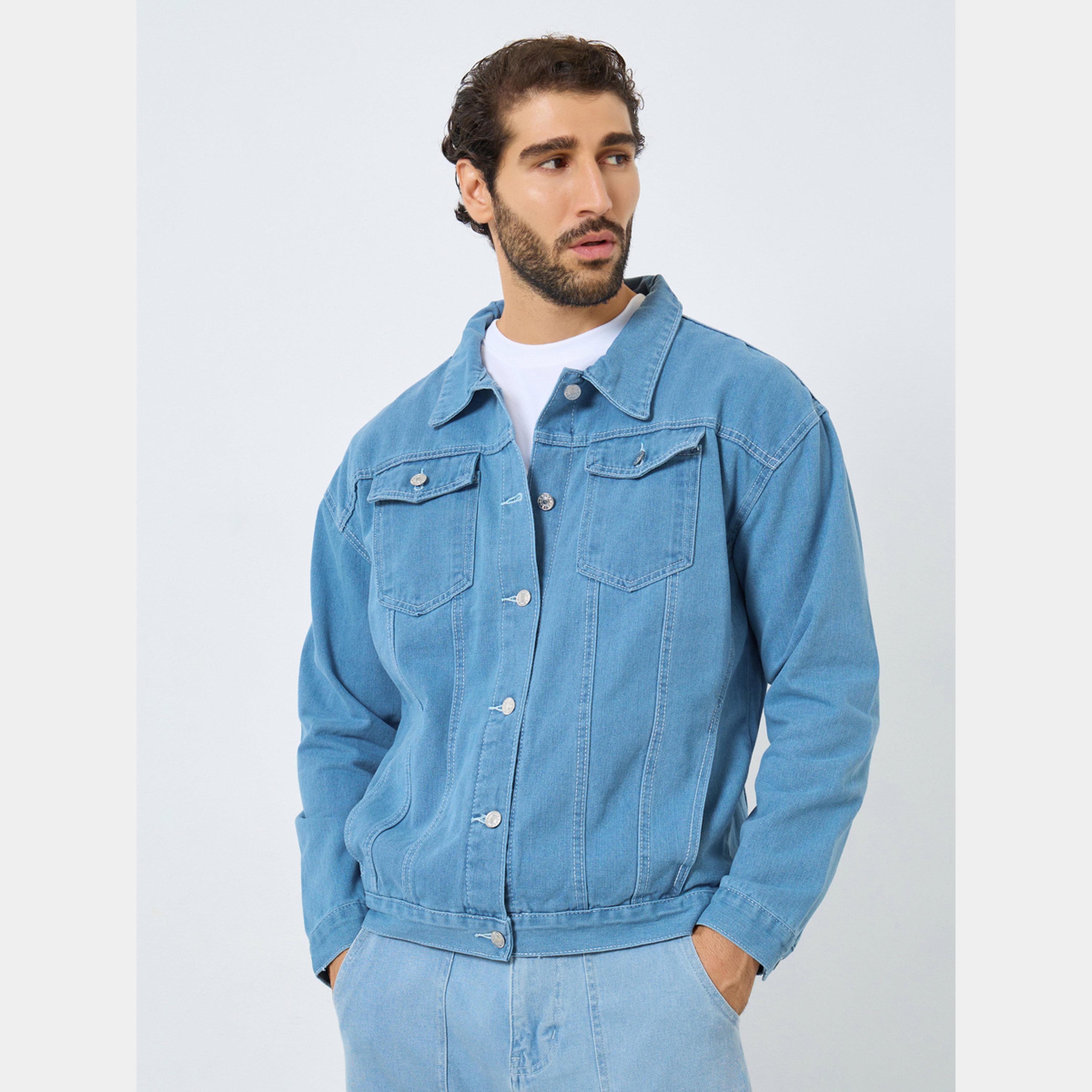 Styli Men Oversized Denim Jacket with Pockets-men-clothing-jacketsandblazers-jackets-image-1