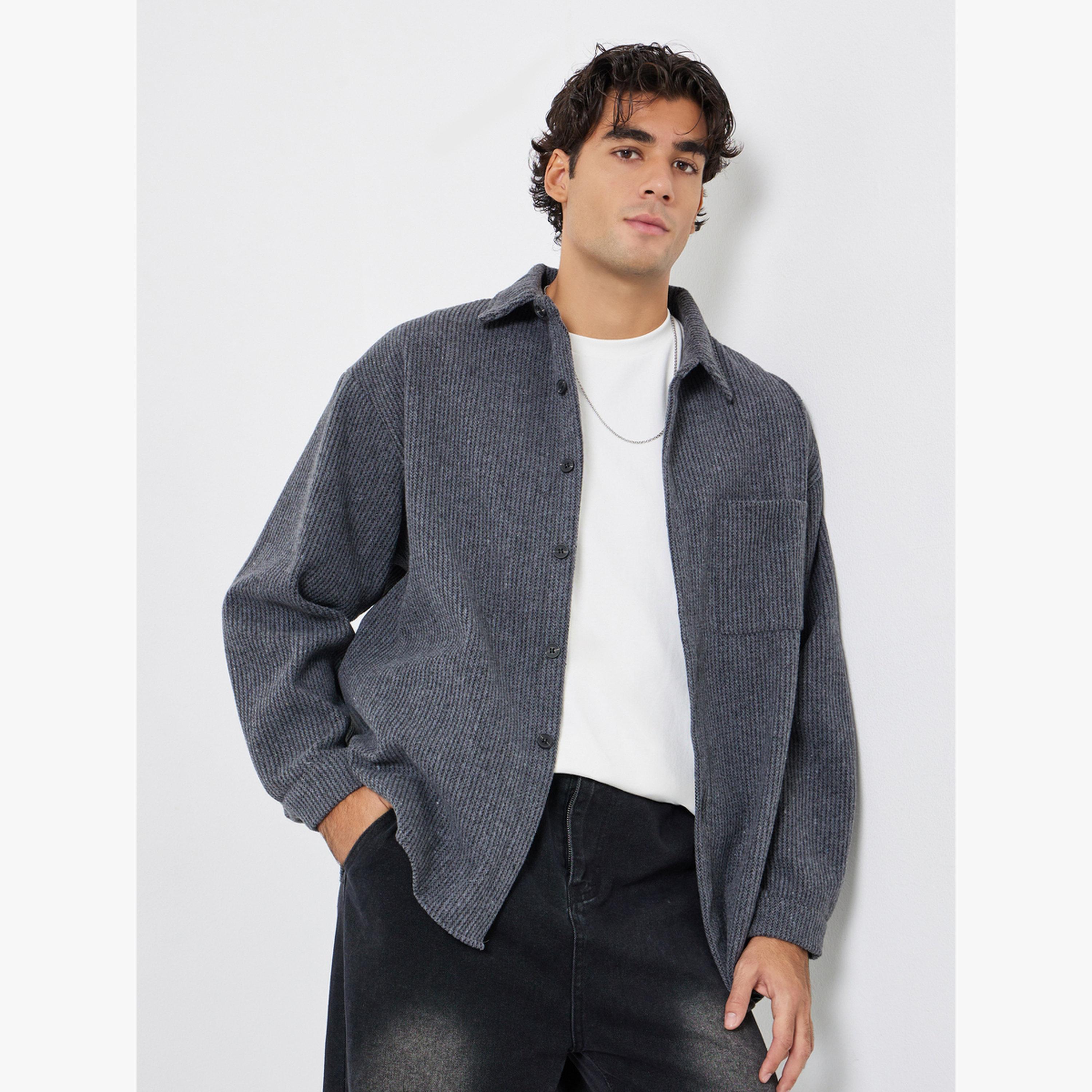 Styli Men Grey Corduroy Jacket with Buttons-men-clothing-jacketsandblazers-jackets-image-1