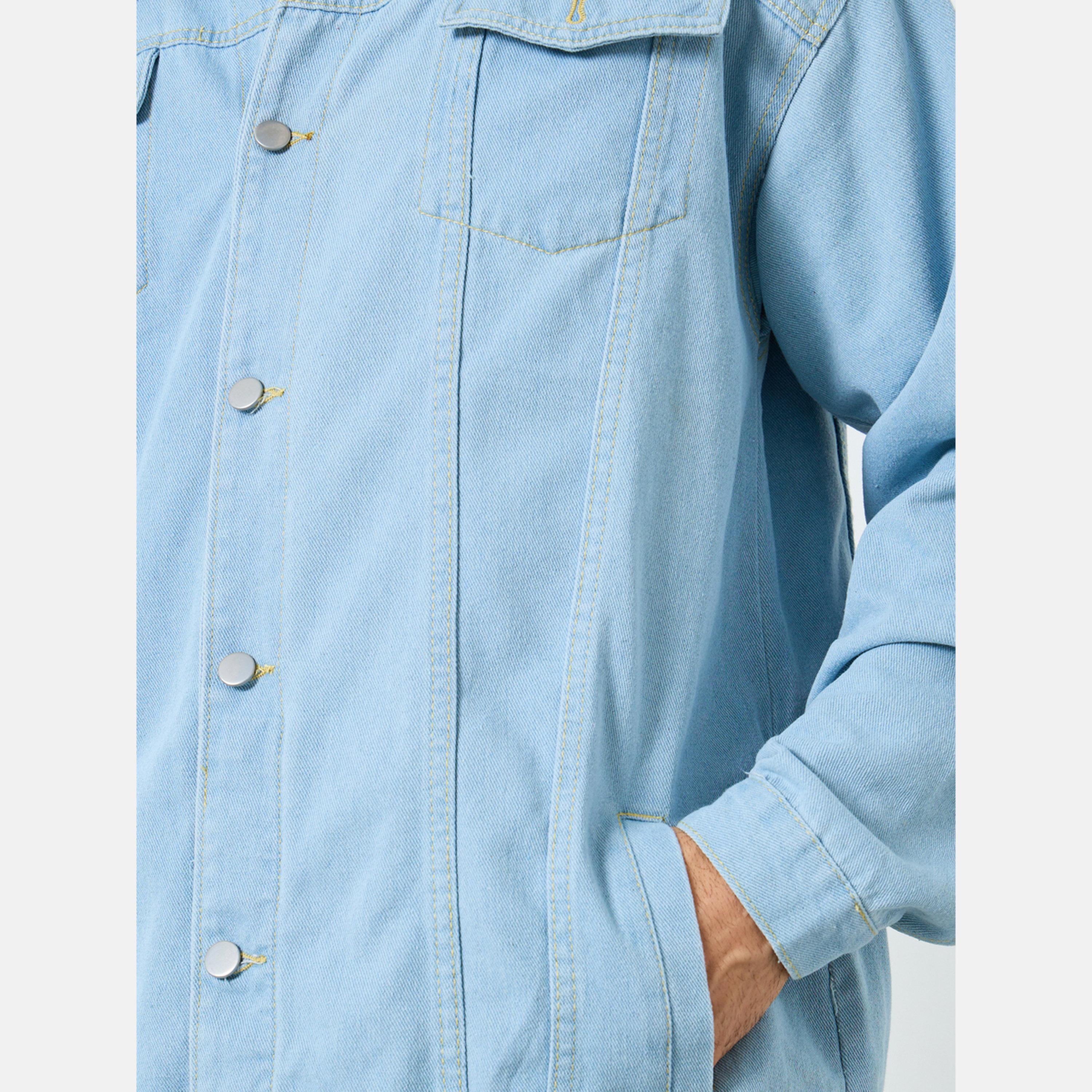 Styli Solid Collared Long Sleeves Men's Button Through Denim Jacket-men-clothing-jacketsandblazers-jackets-image-4