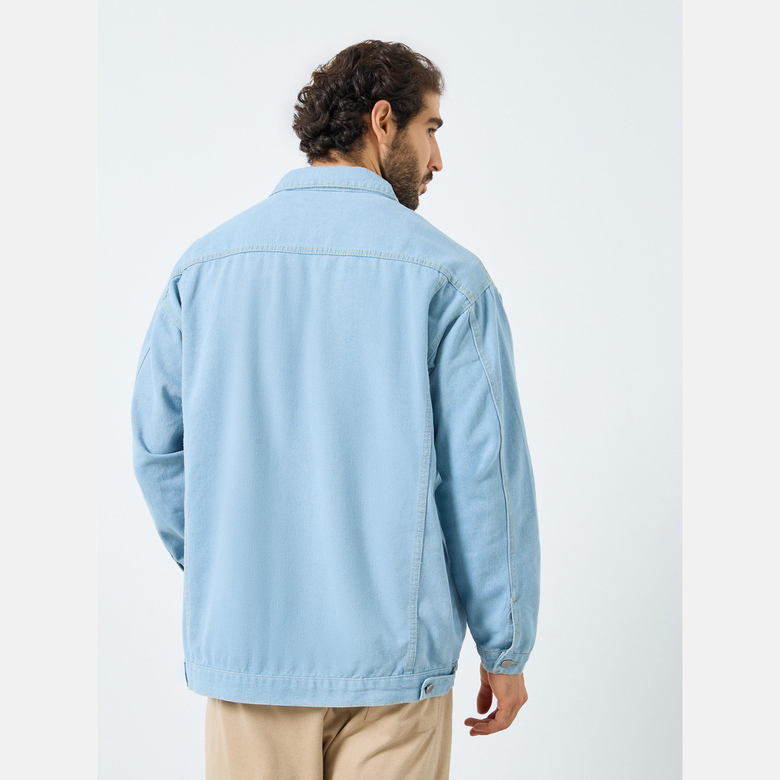 Styli Solid Collared Long Sleeves Men's Button Through Denim Jacket-men-clothing-jacketsandblazers-jackets-image-5