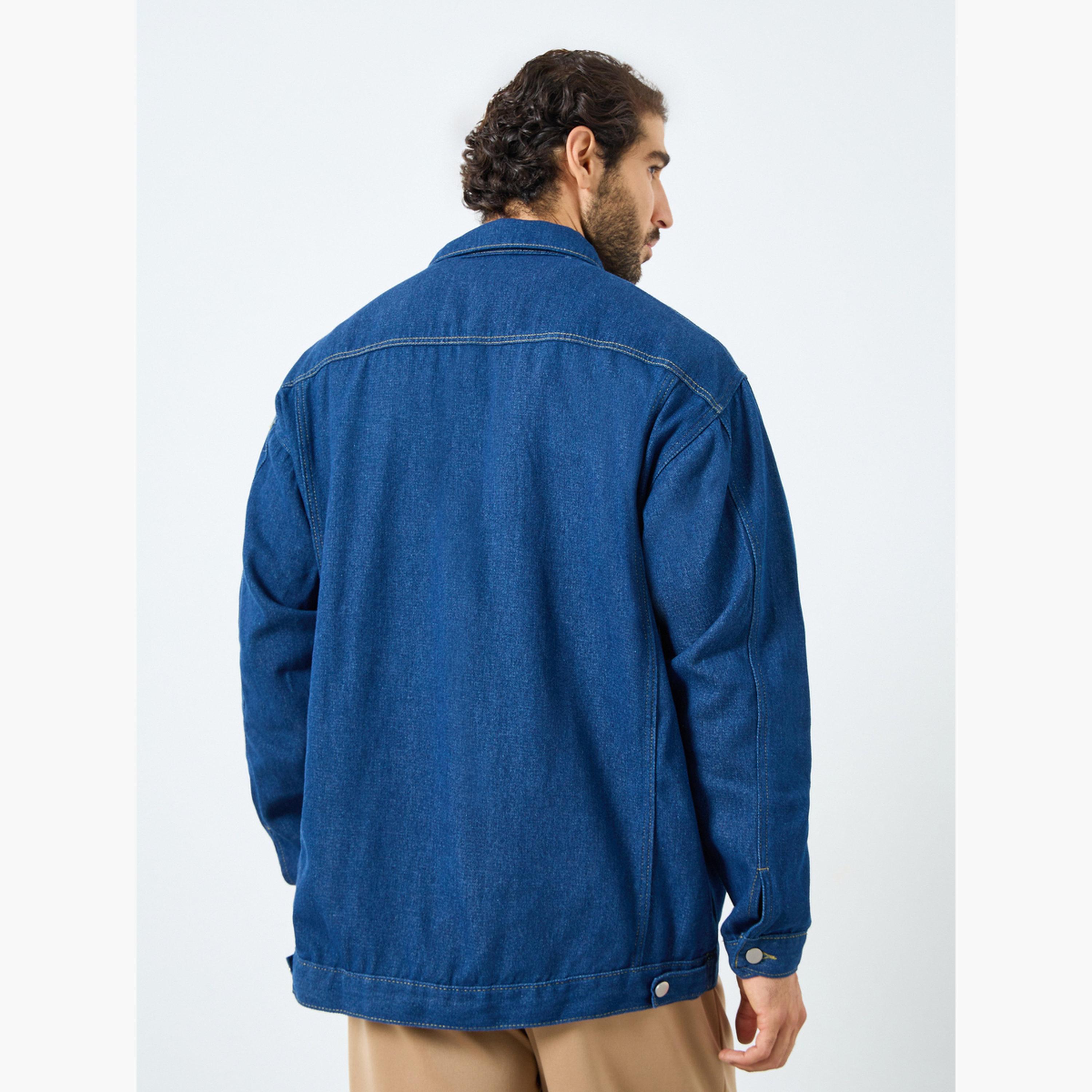 Styli Solid Collared Long Sleeves Men's Button Through Denim Jacket-men-clothing-jacketsandblazers-jackets-image-4