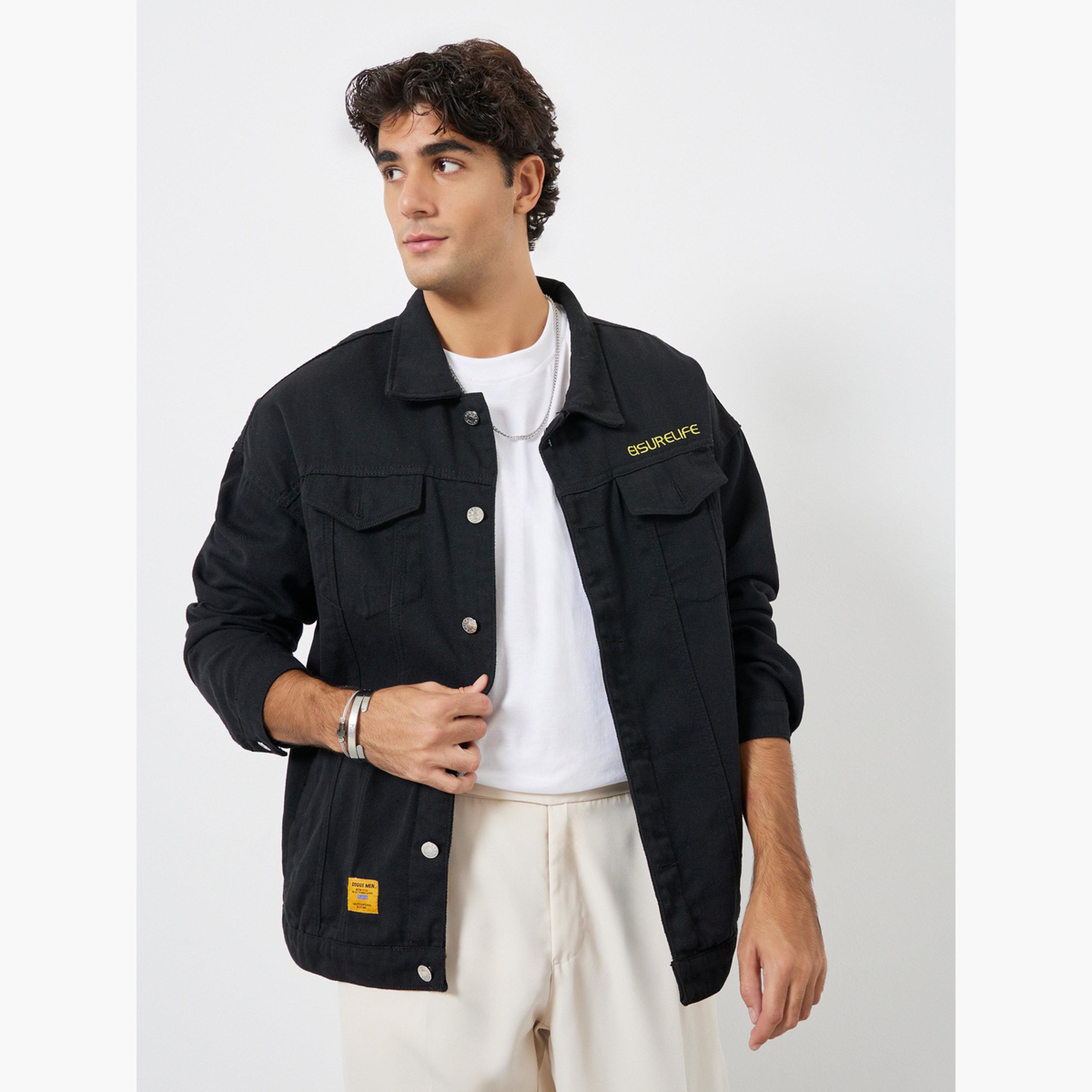 ستايلي - جاكيت جينز رجالي مطرز بأكمام طويلة وياقة وأزرار-men-clothing-jacketsandblazers-jackets-image-1