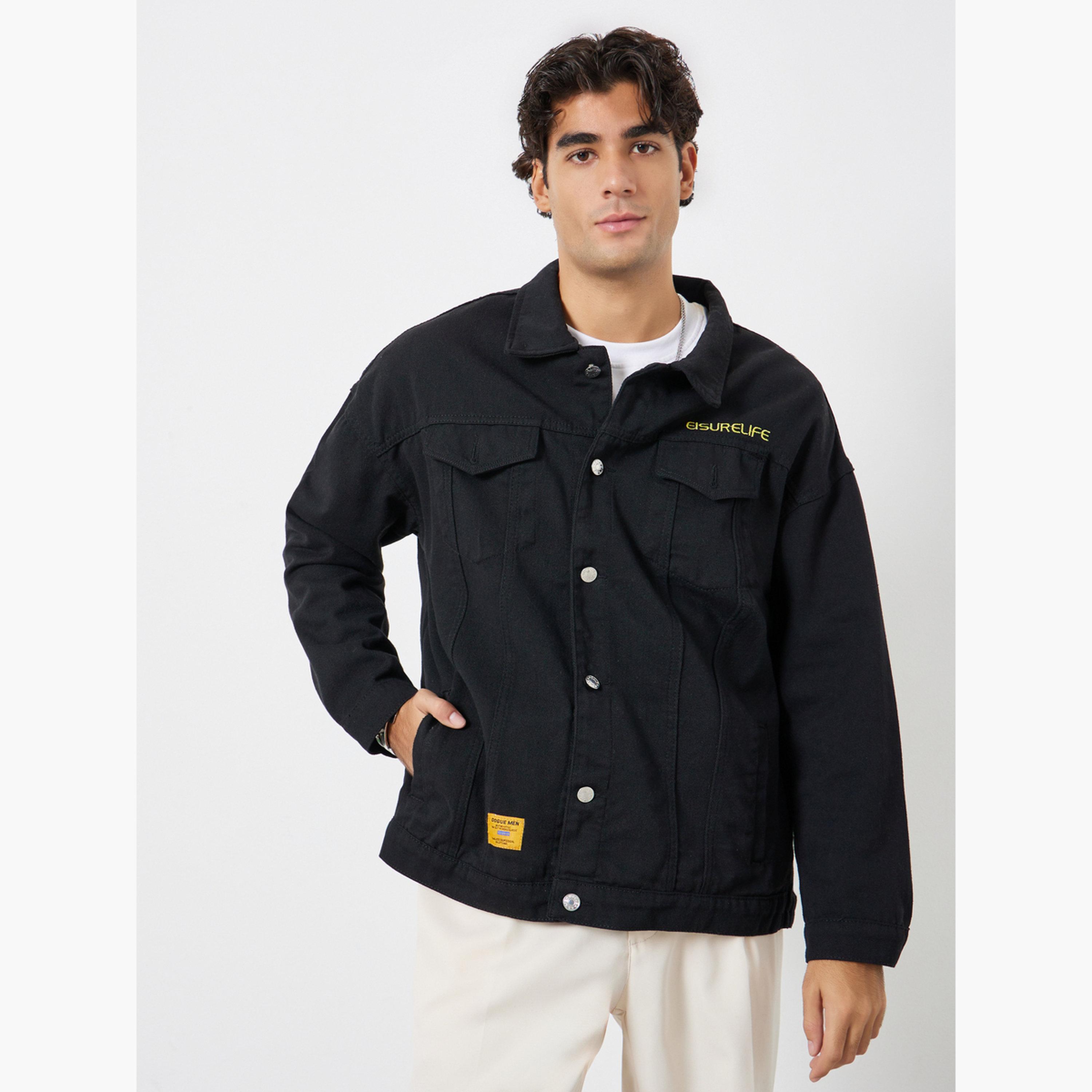 ستايلي - جاكيت جينز رجالي مطرز بأكمام طويلة وياقة وأزرار-men-clothing-jacketsandblazers-jackets-image-3