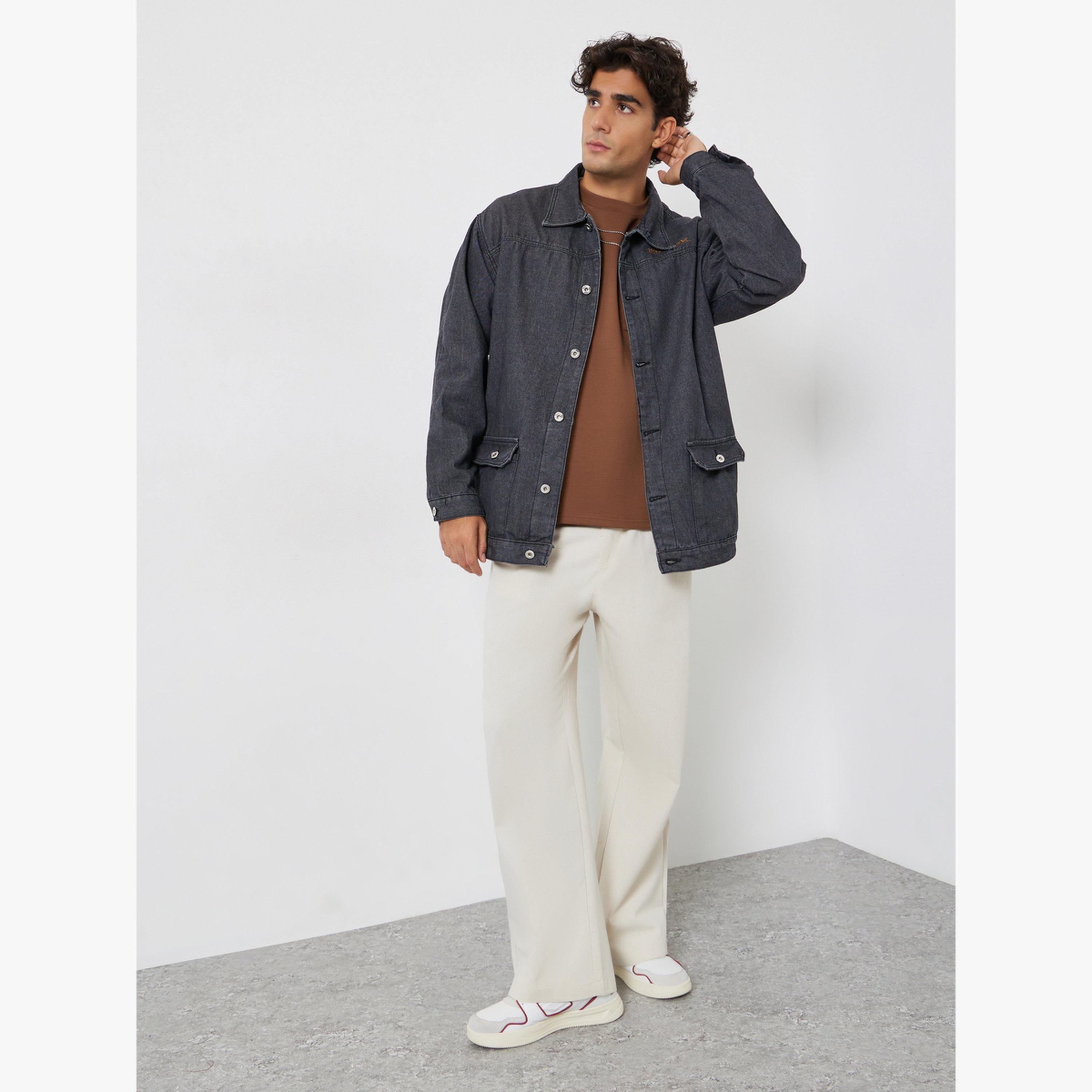 Styli Men Oversized Denim Jacket with Flap Pocket-men-clothing-jacketsandblazers-jackets-image-2