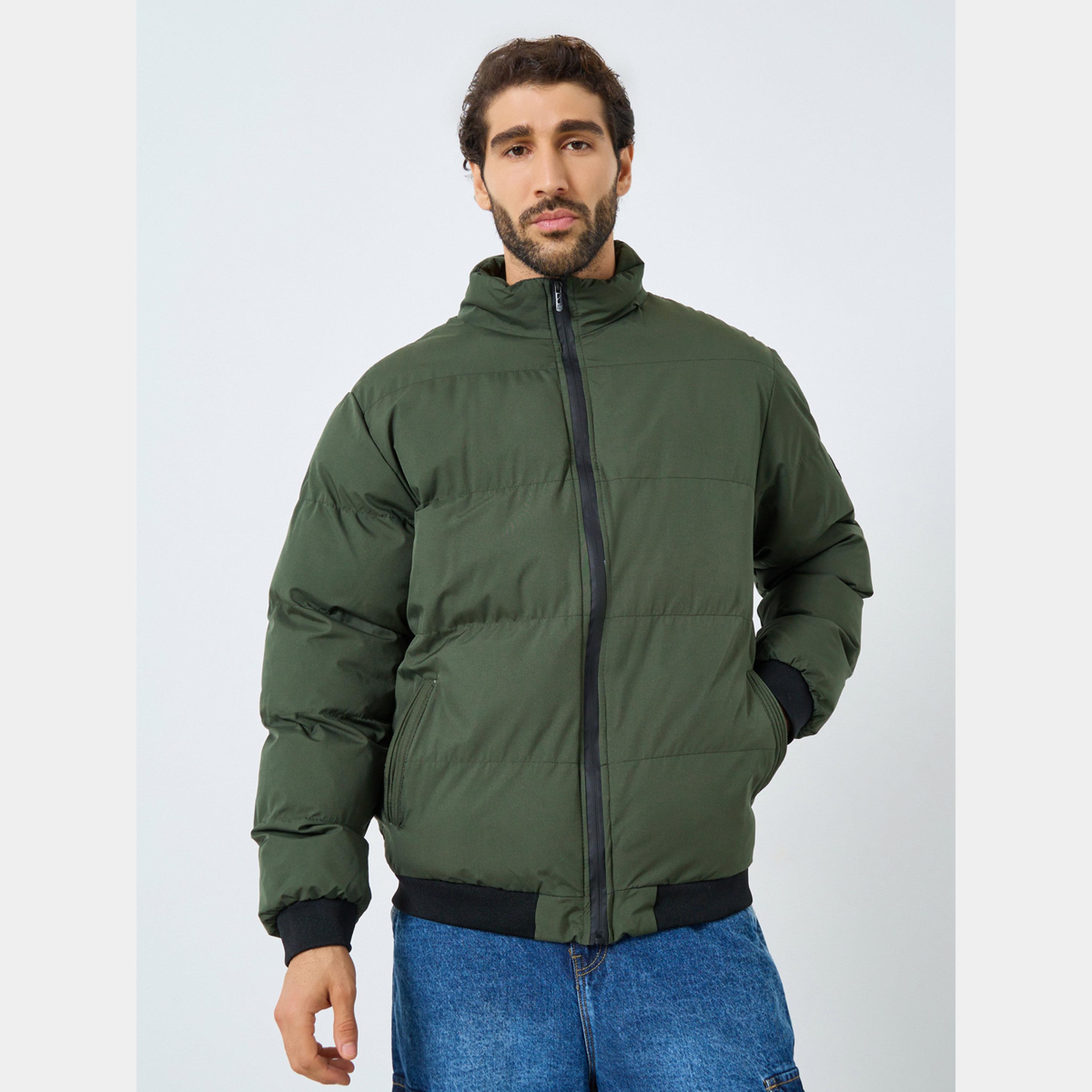 Styli Men Olive Relaxed Fit Puffer Jacket-men-clothing-jacketsandblazers-jackets-image-1