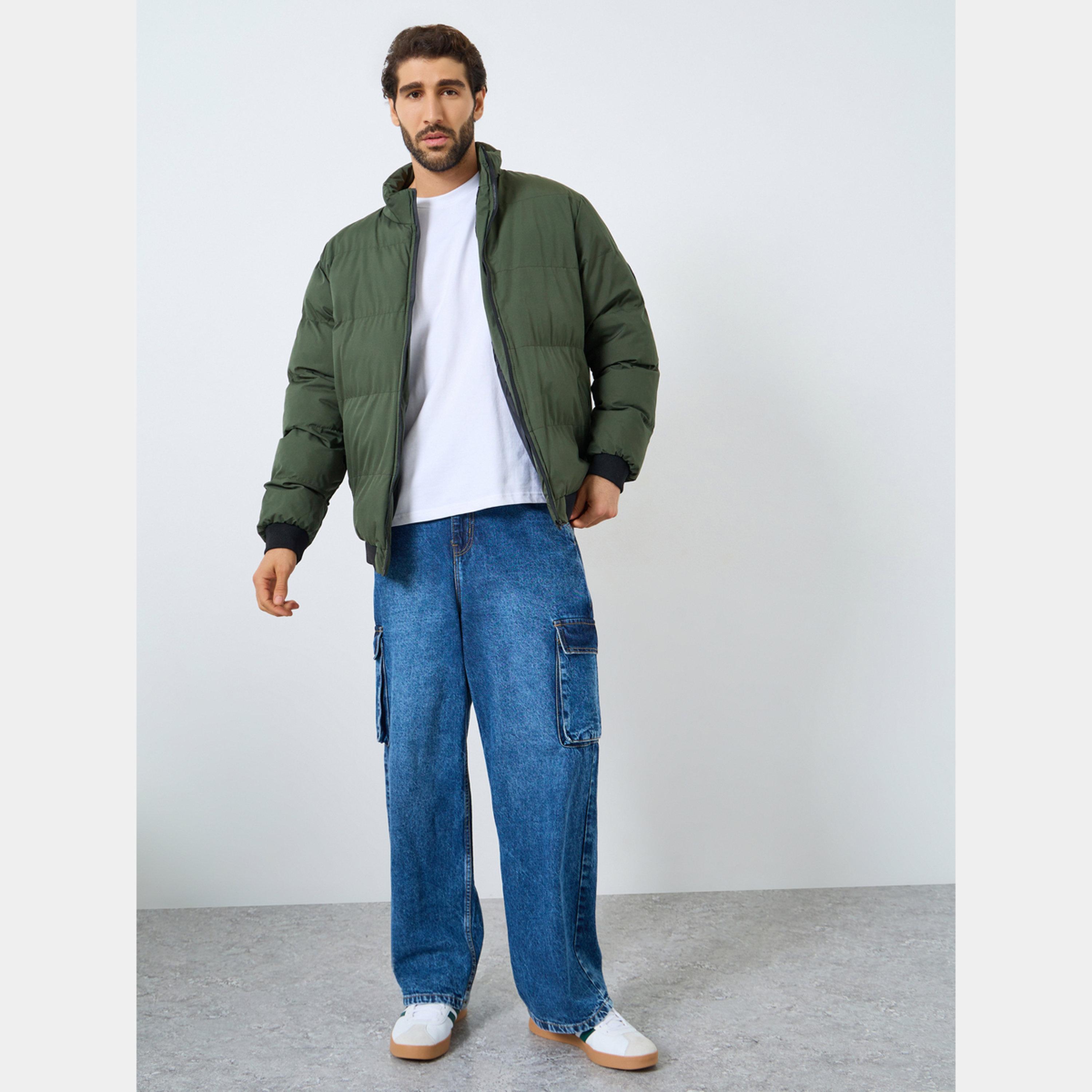 Styli Men Olive Relaxed Fit Puffer Jacket-men-clothing-jacketsandblazers-jackets-image-2