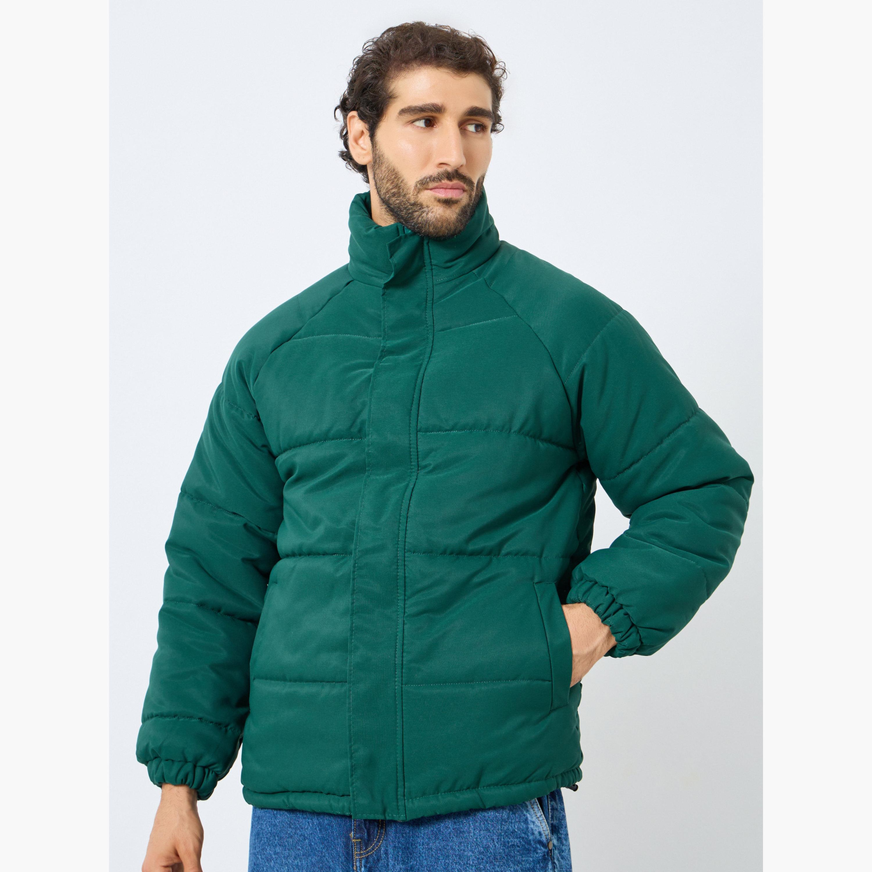 Styli Solid High Neck Long Sleeves Men's Zip Through Puffer Jacket-men-winterwear-jacketsandblazers-image-1