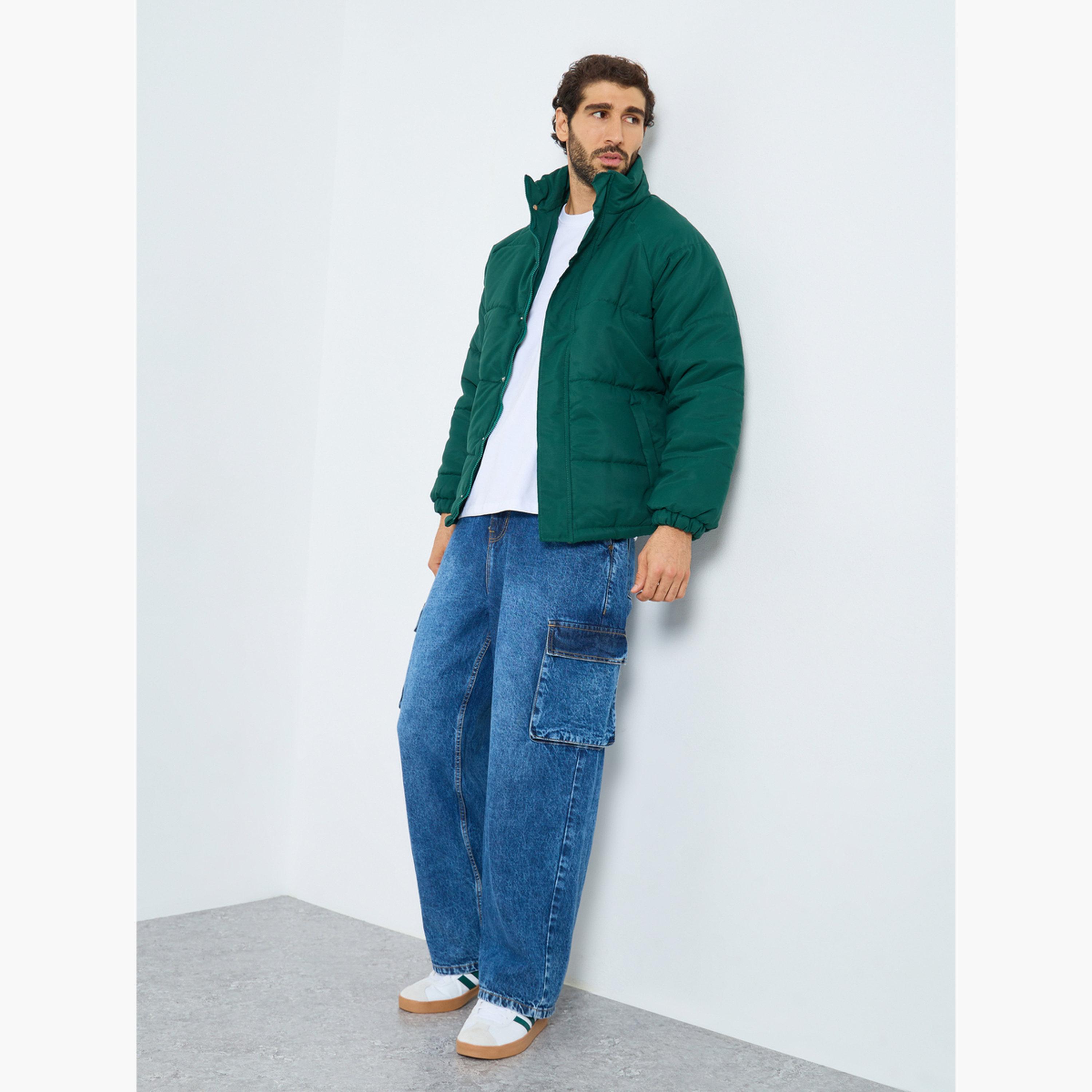 Styli Solid High Neck Long Sleeves Men's Zip Through Puffer Jacket-men-winterwear-jacketsandblazers-image-2