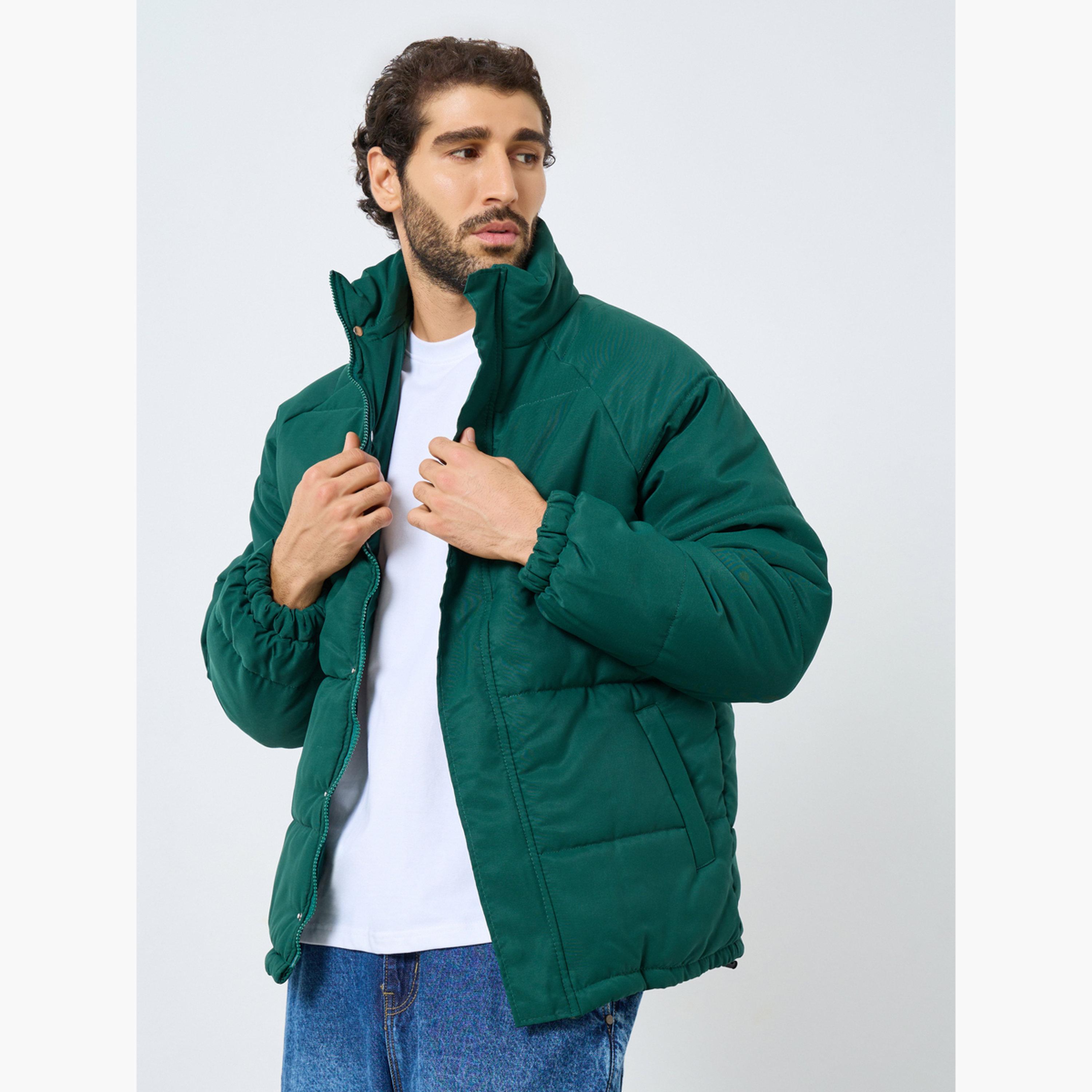 Styli Solid High Neck Long Sleeves Men's Zip Through Puffer Jacket-men-winterwear-jacketsandblazers-image-3