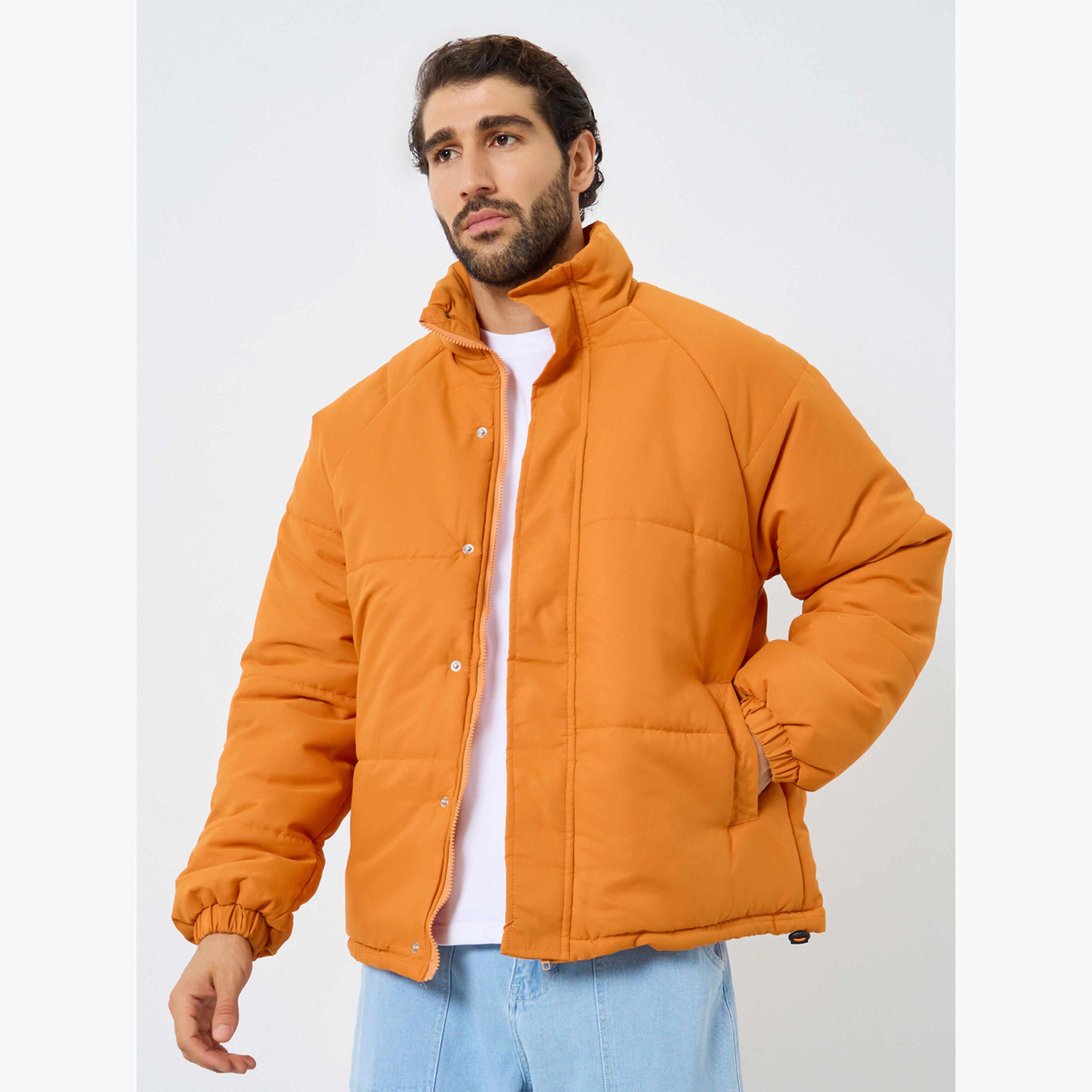 Styli Solid High Neck Long Sleeves Men's Zip Through Puffer Jacket-men-winterwear-jacketsandblazers-image-1