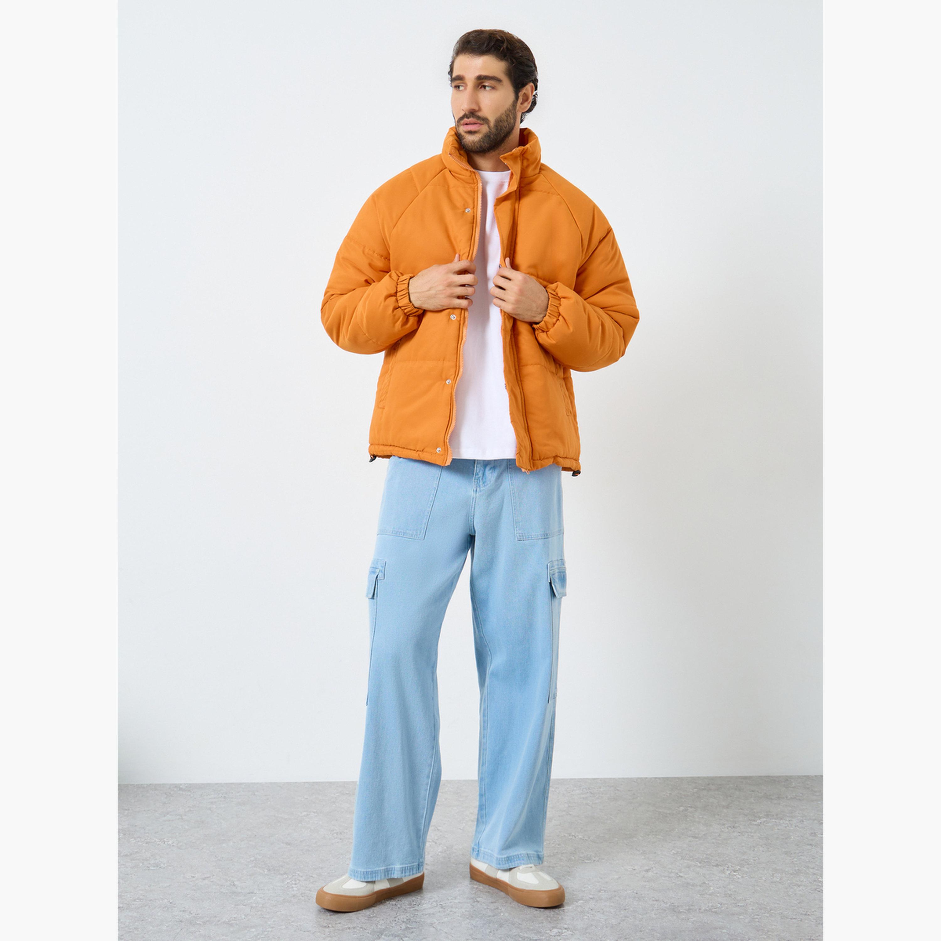 ستايلي - جاكيت رجالي منتفخ بسحاب وأكمام طويلة وياقة عالية سادة-men-winterwear-jacketsandblazers-image-2