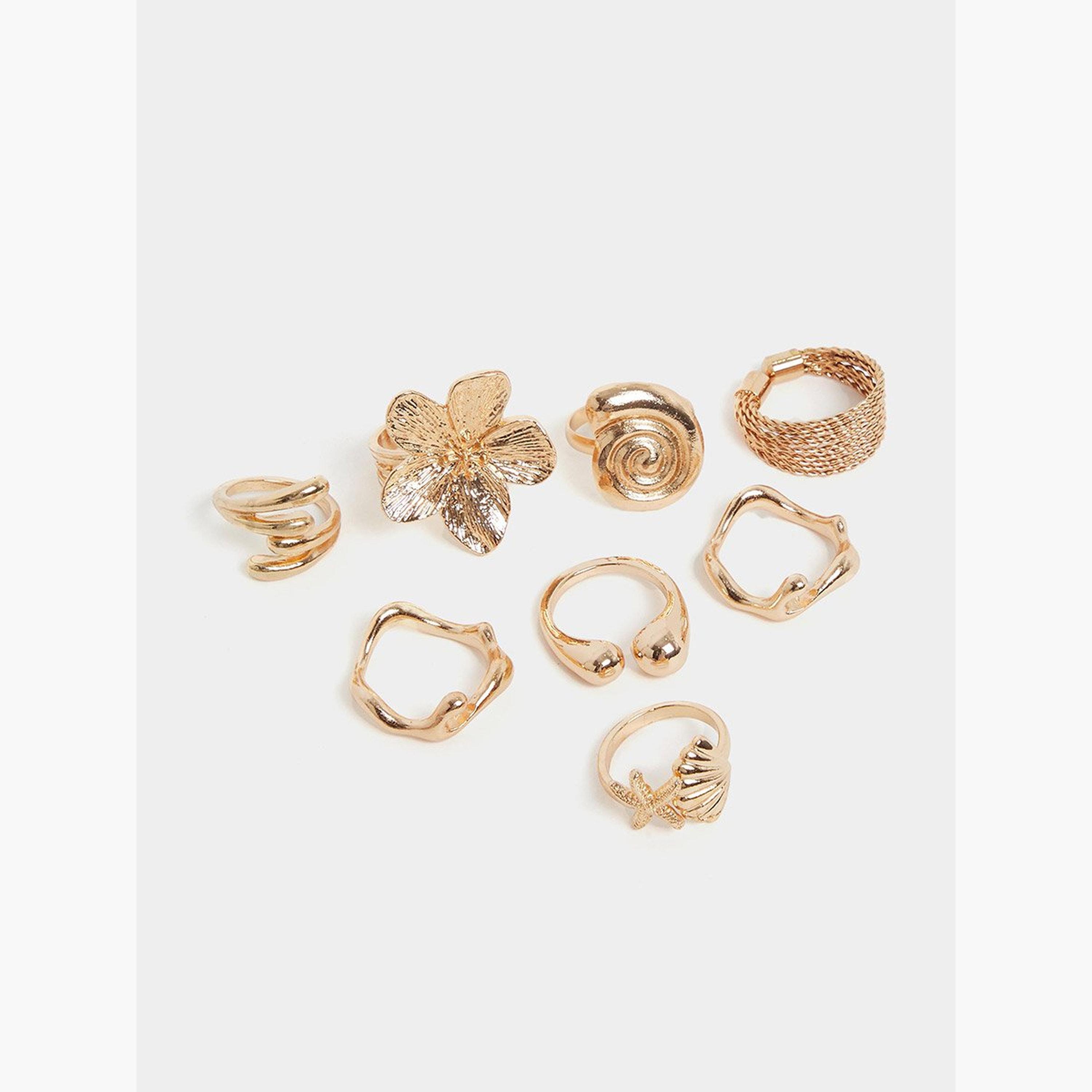 مجموعة من 8 - خواتم بتفاصيل زهرة-women-watchesandjewellery-jewellery-rings-image-2