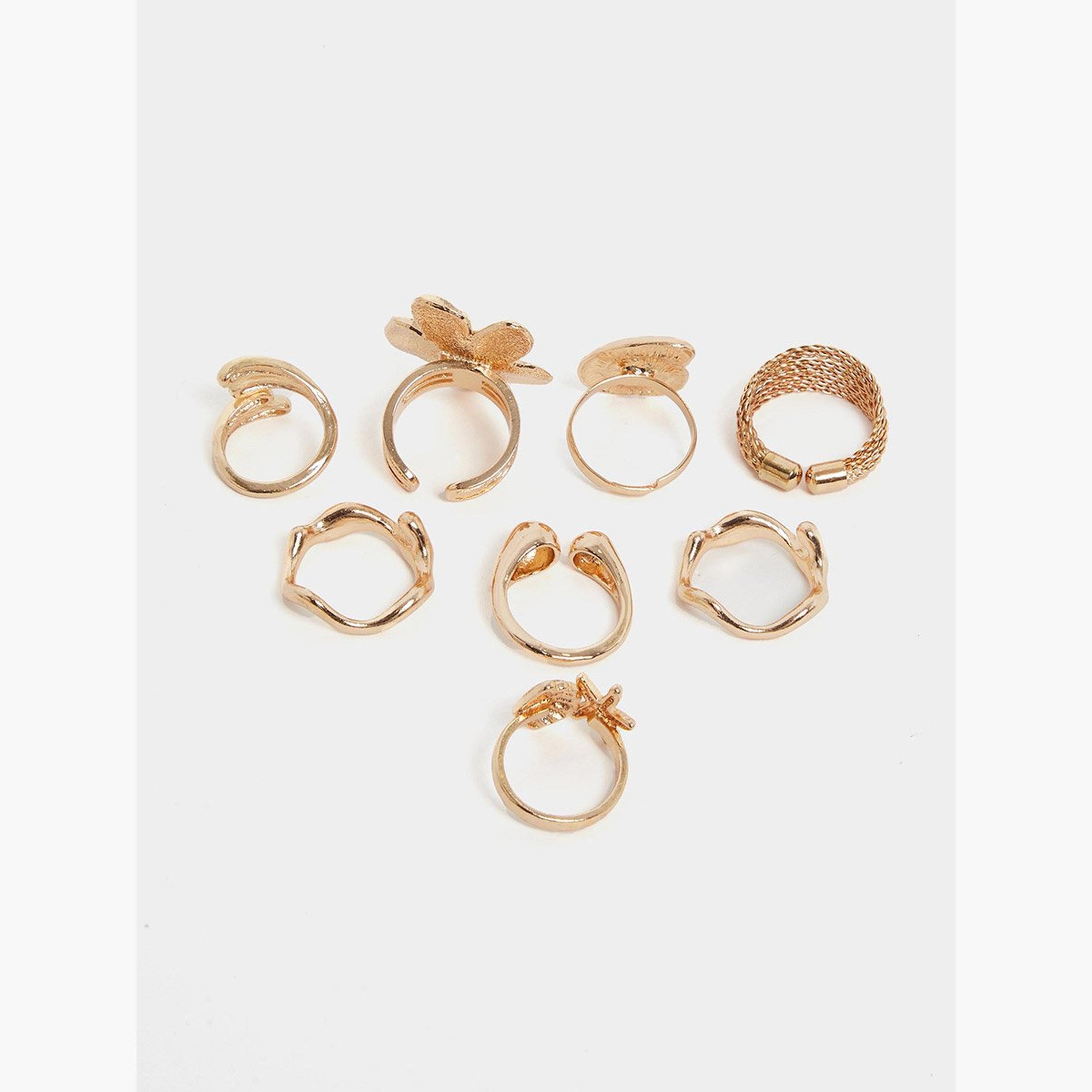 مجموعة من 8 - خواتم بتفاصيل زهرة-women-watchesandjewellery-jewellery-rings-image-3