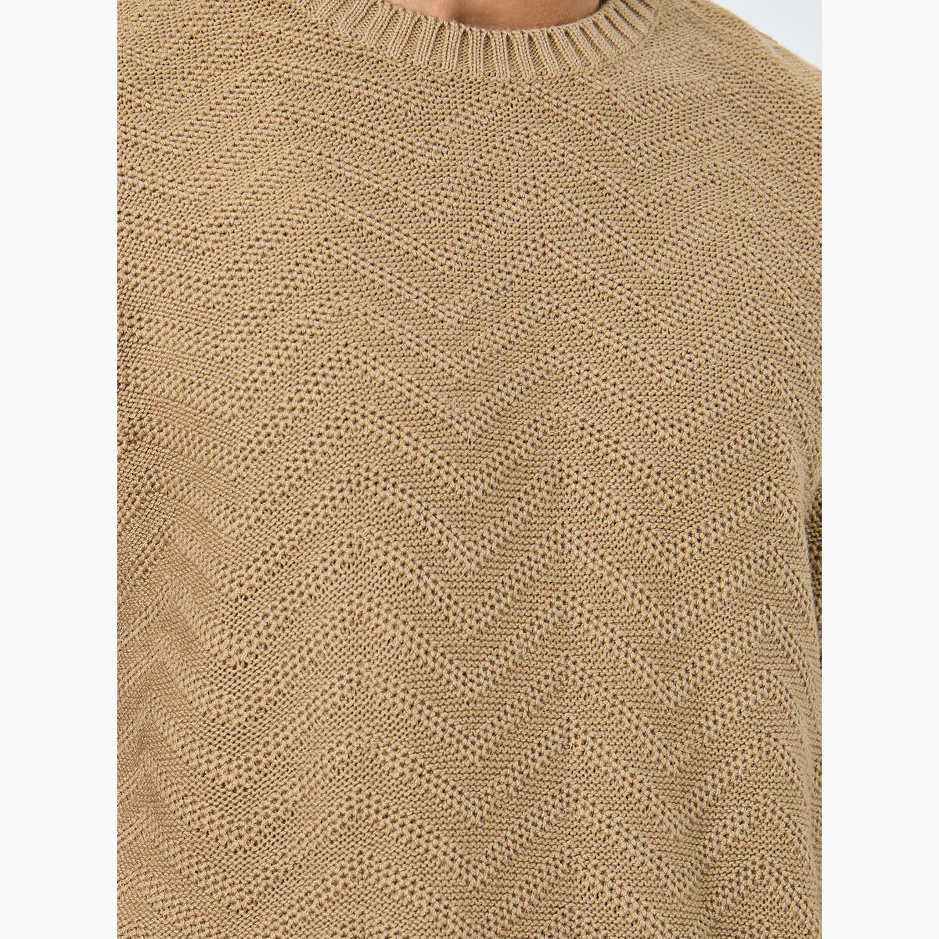 Styli Beige Knitted Oversized Round Neck Long Sleeves Men's Sweater-men-clothing-sweatersandpullovers-image-3