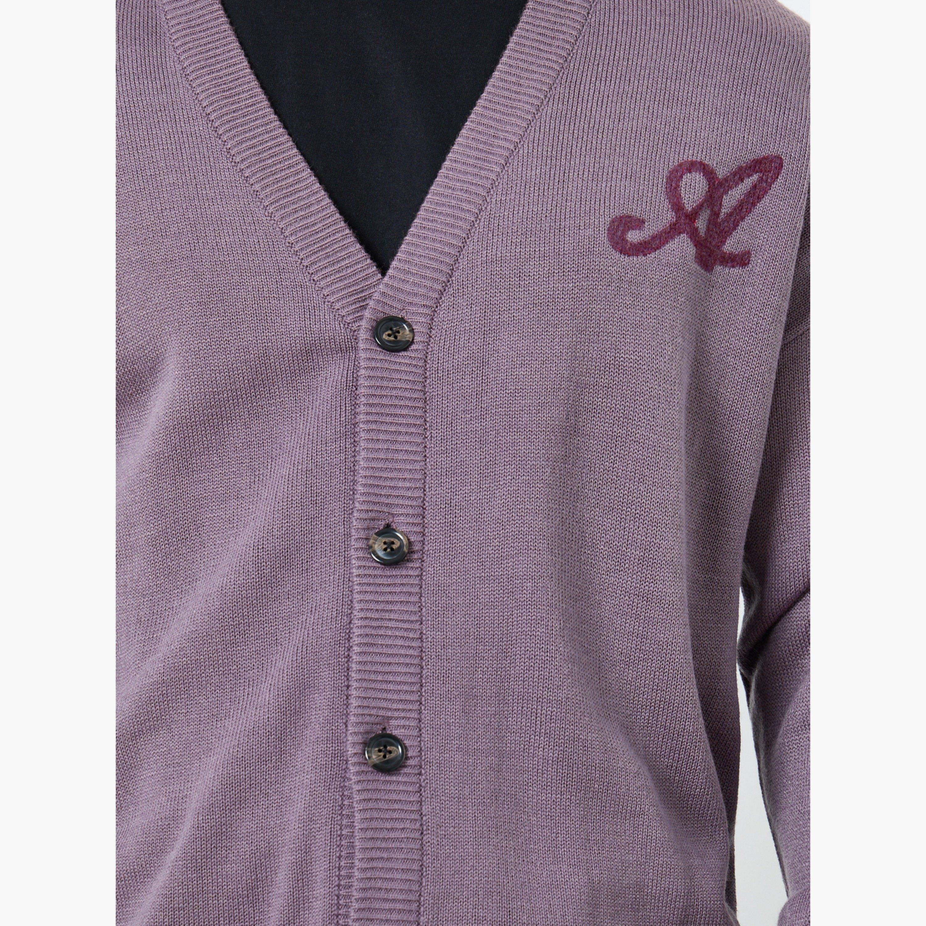Styli Men Brown Embroidered Knit Cardigan-men-clothing-sweatersandpullovers-image-5