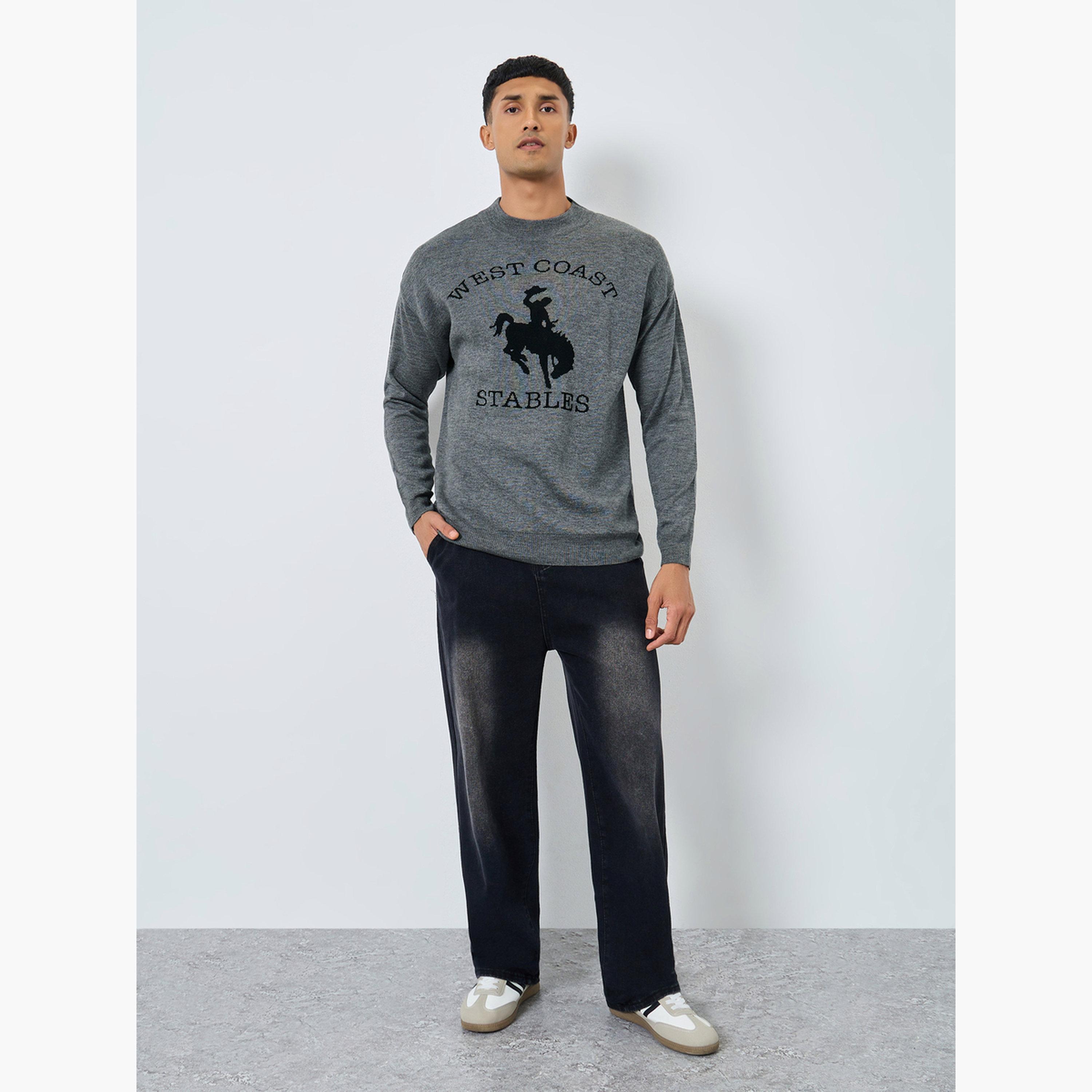 سويتر رمادي محبوك مسطح بقصة مريحة للرجال-men-clothing-sweatersandpullovers-image-2