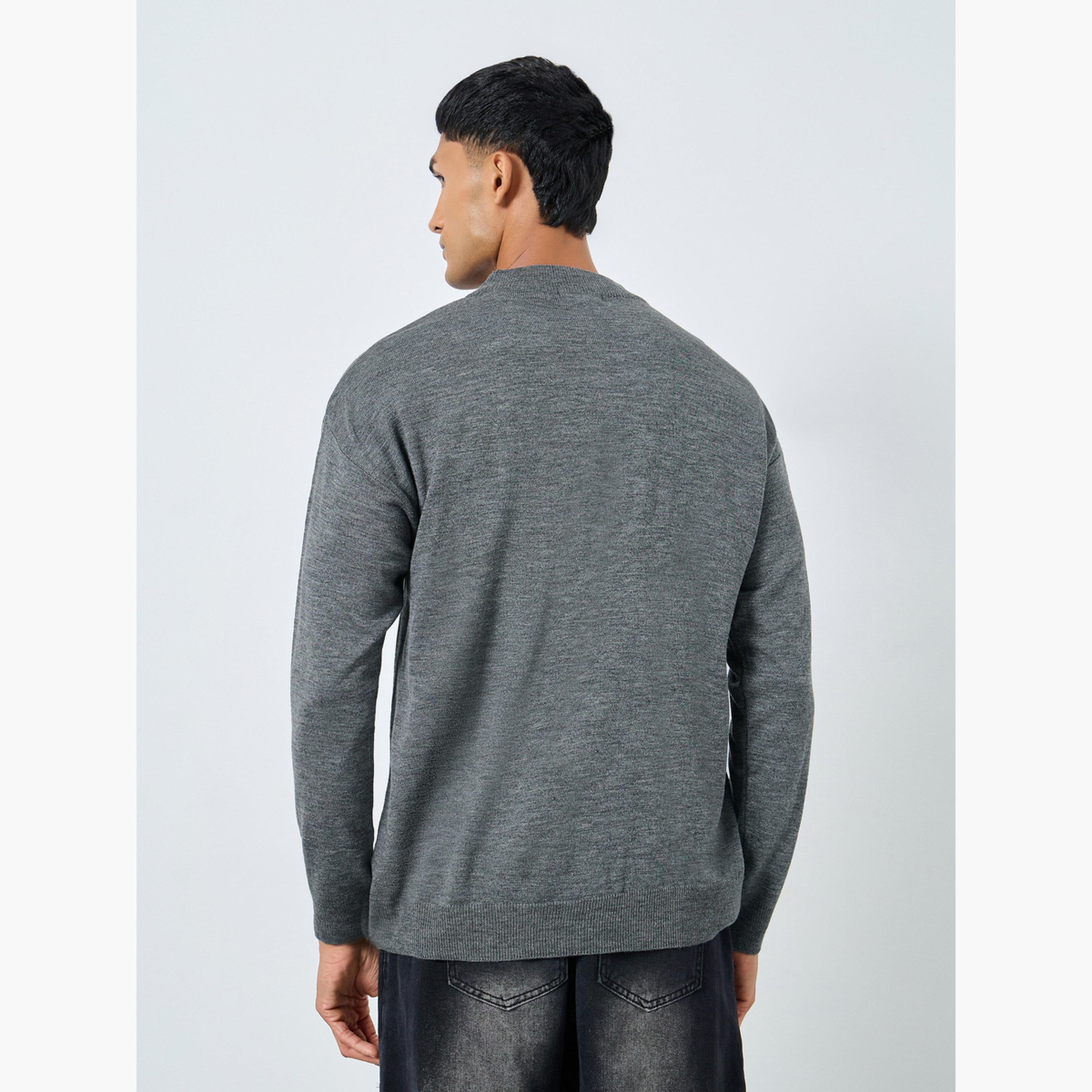 Styli Men Grey Flat Knit Relaxed Sweater-men-clothing-sweatersandpullovers-image-3