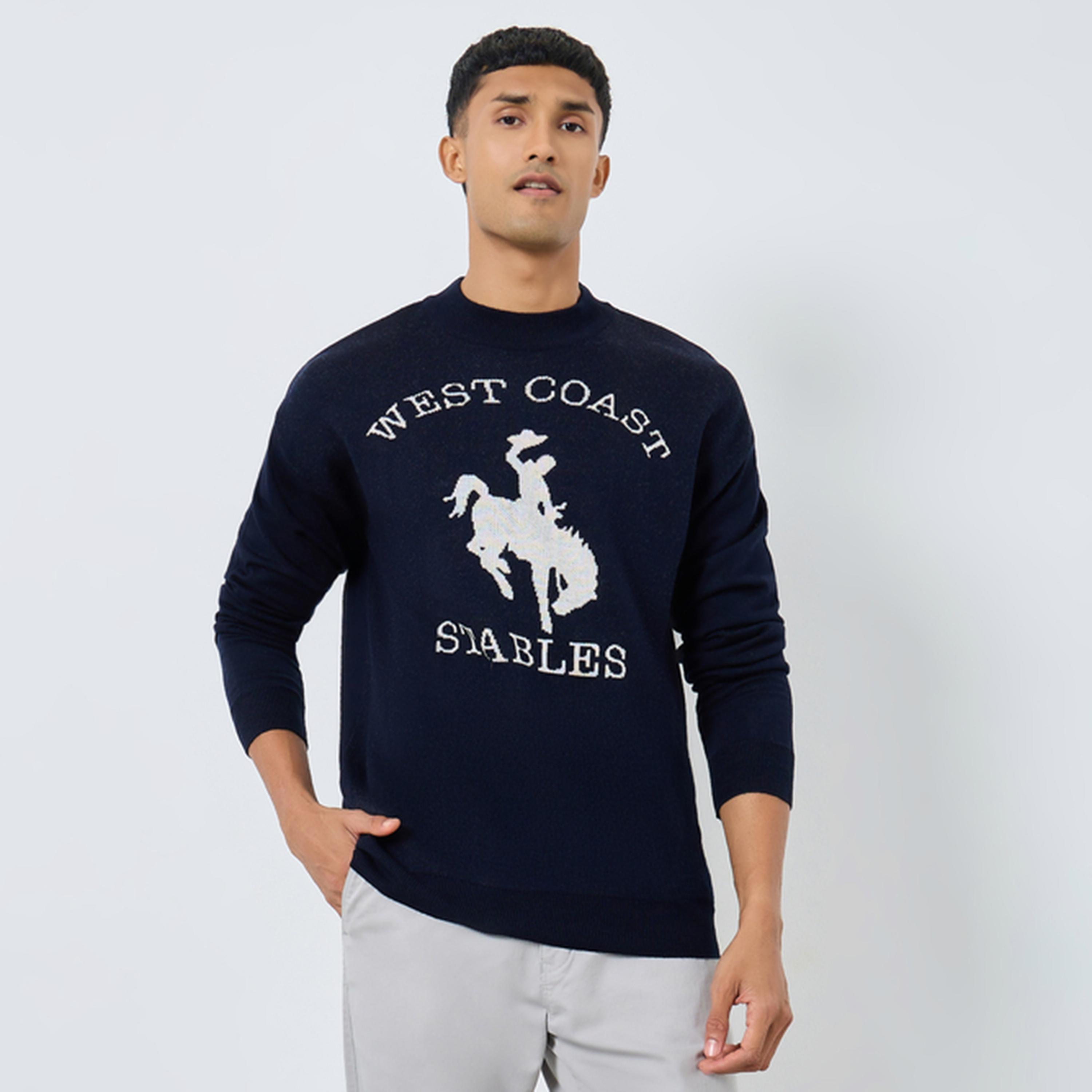 سويتر كحلي محبوك مسطح بقصة مريحة للرجال-men-clothing-sweatersandpullovers-image-1