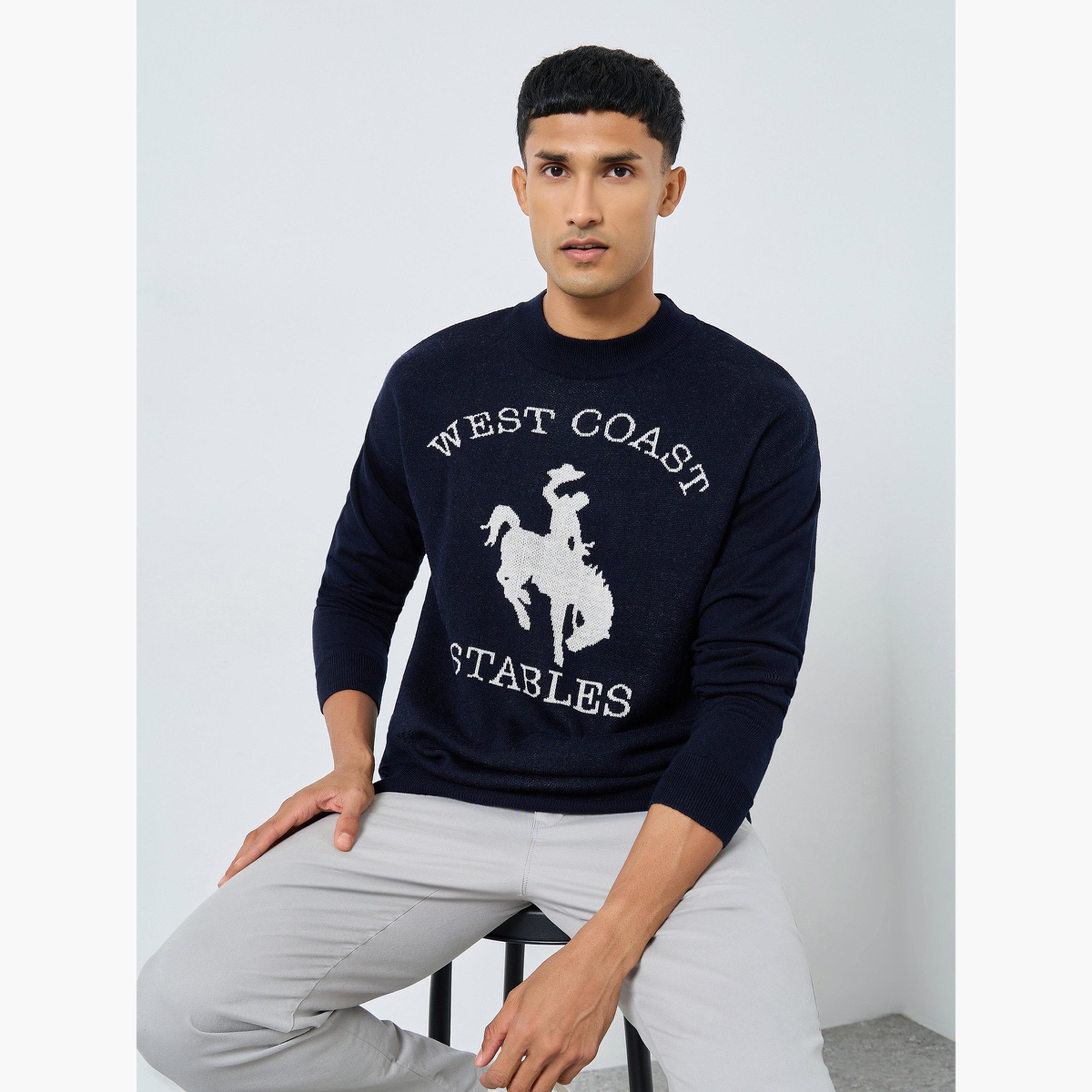 Styli Men Navy Blue Flat Knit Relaxed Sweater-men-clothing-sweatersandpullovers-image-2