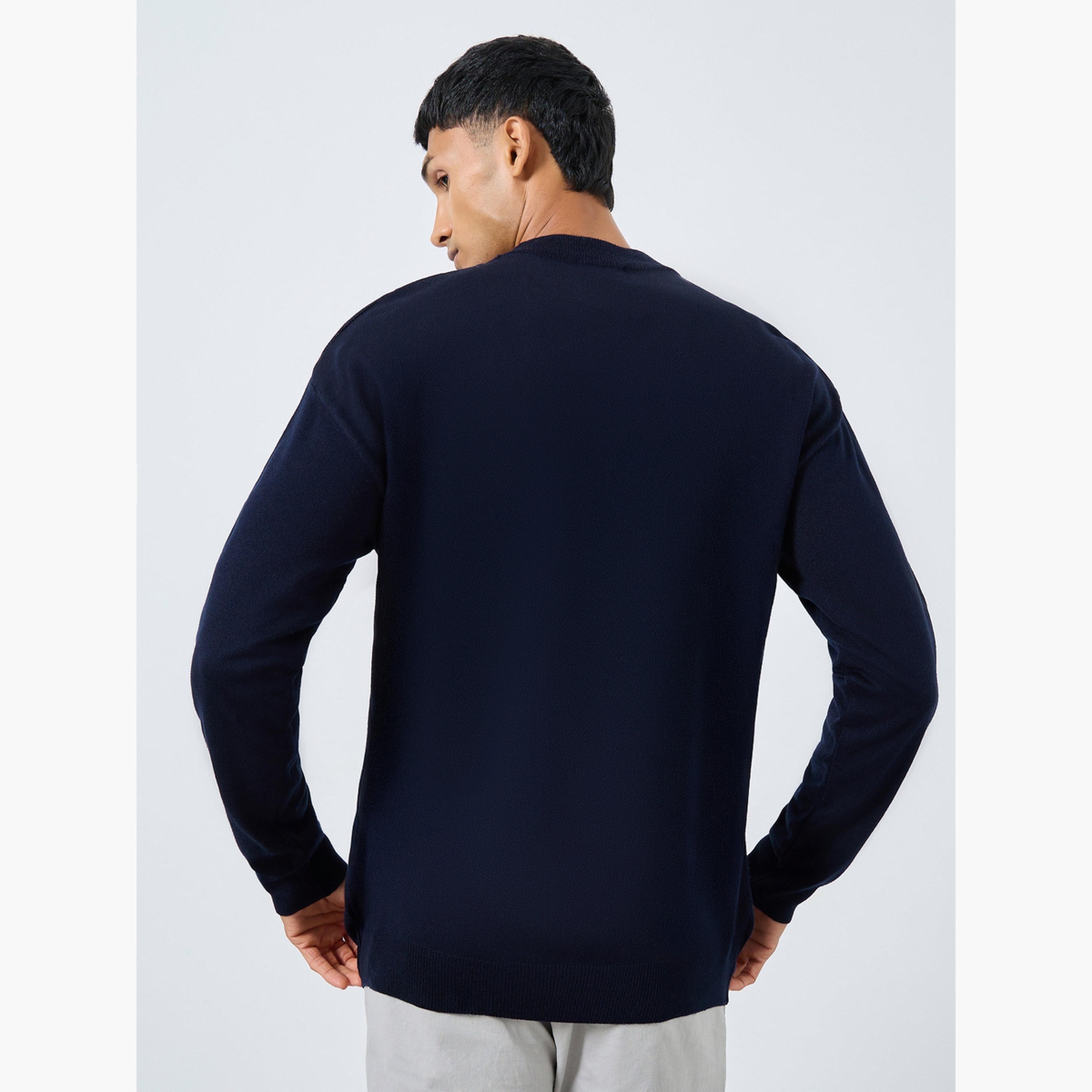 سويتر كحلي محبوك مسطح بقصة مريحة للرجال-men-clothing-sweatersandpullovers-image-3