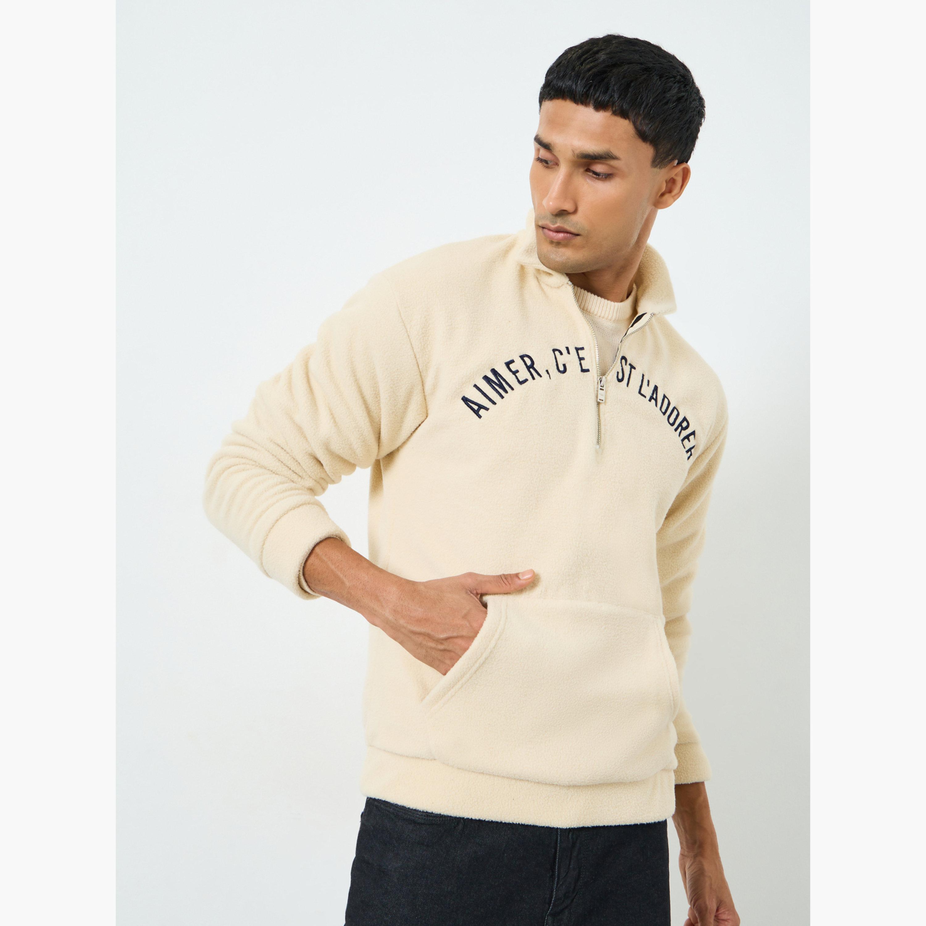 Styli Men Off-White Embroidered Fleece Sweater-men-winterwear-hoodiesandsweatshirts-image-1