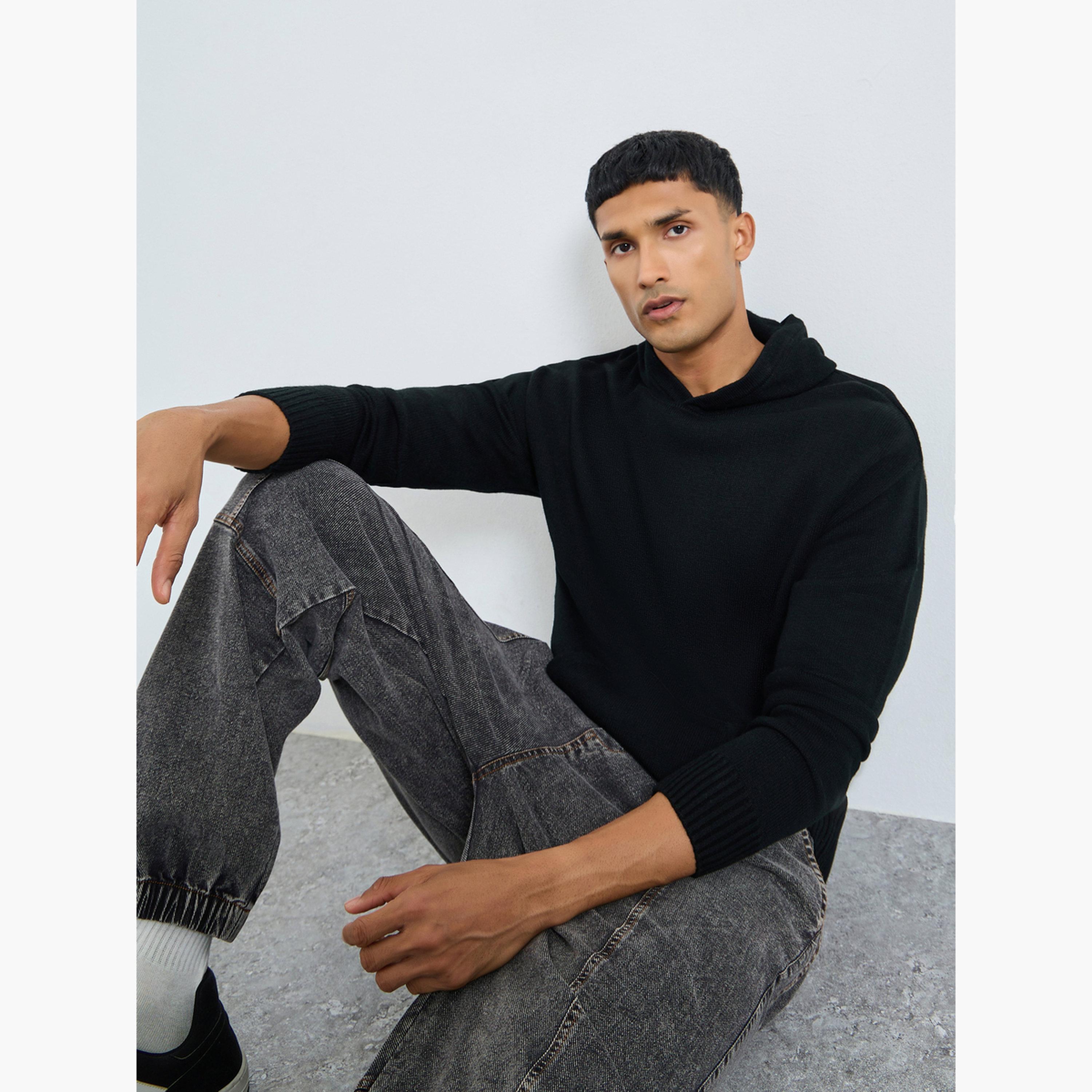ستايلي - هودي محبوك باللون الأسود للرجال -men-winterwear-hoodiesandsweatshirts-image-3