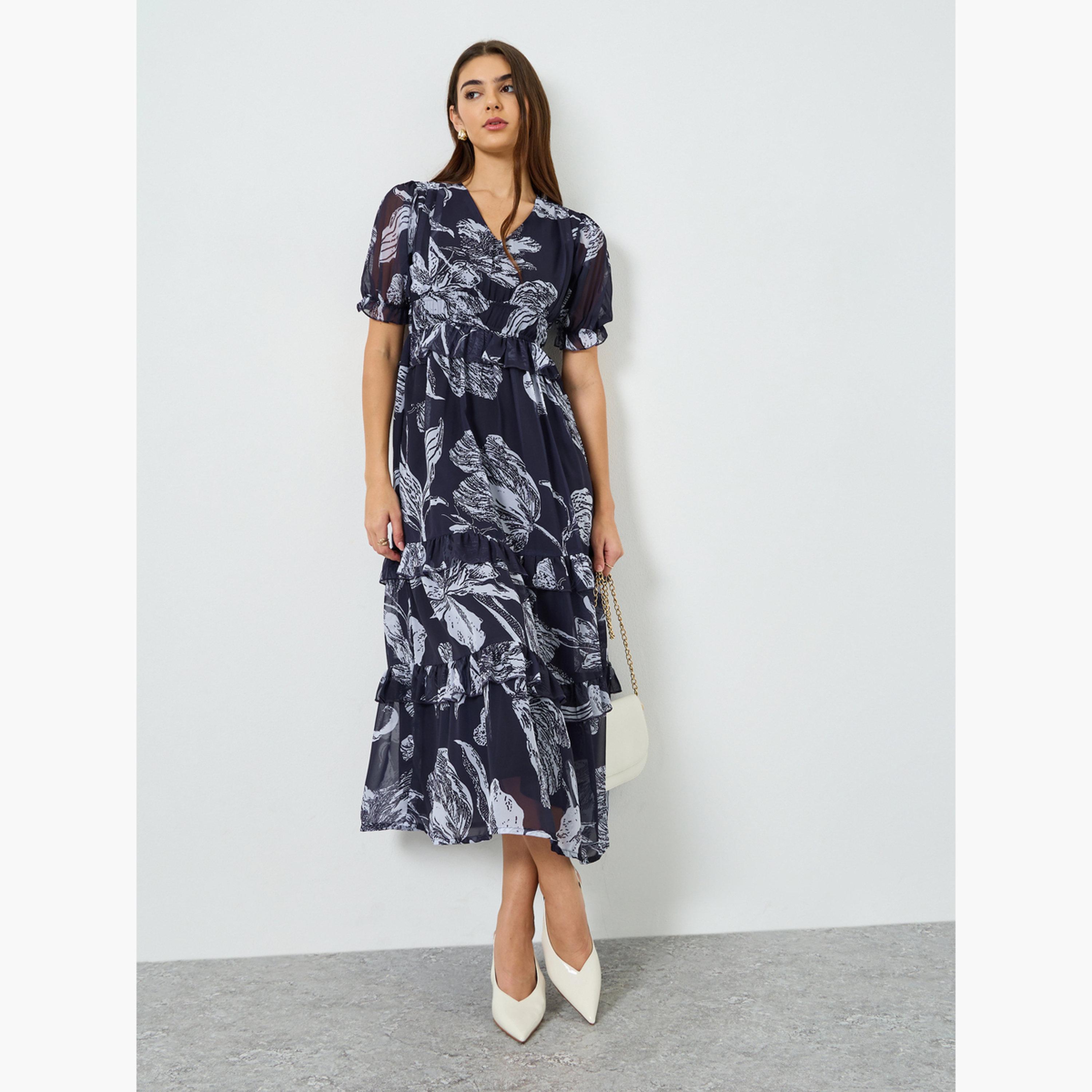 فستان طويل بطبعة زهور وحافة واسعة-women-clothing-dresses-image-1
