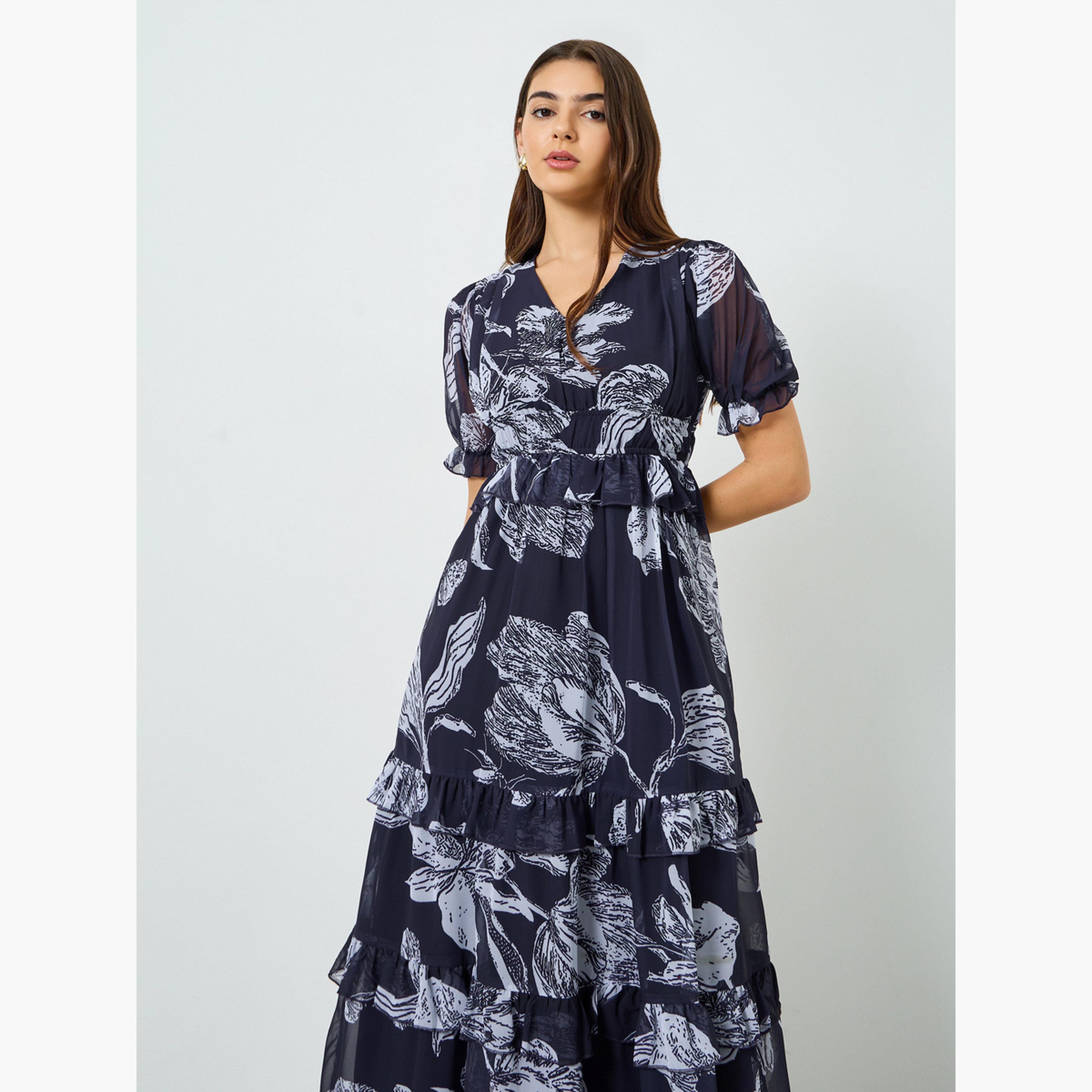 فستان طويل بطبعة زهور وحافة واسعة-women-clothing-dresses-image-2