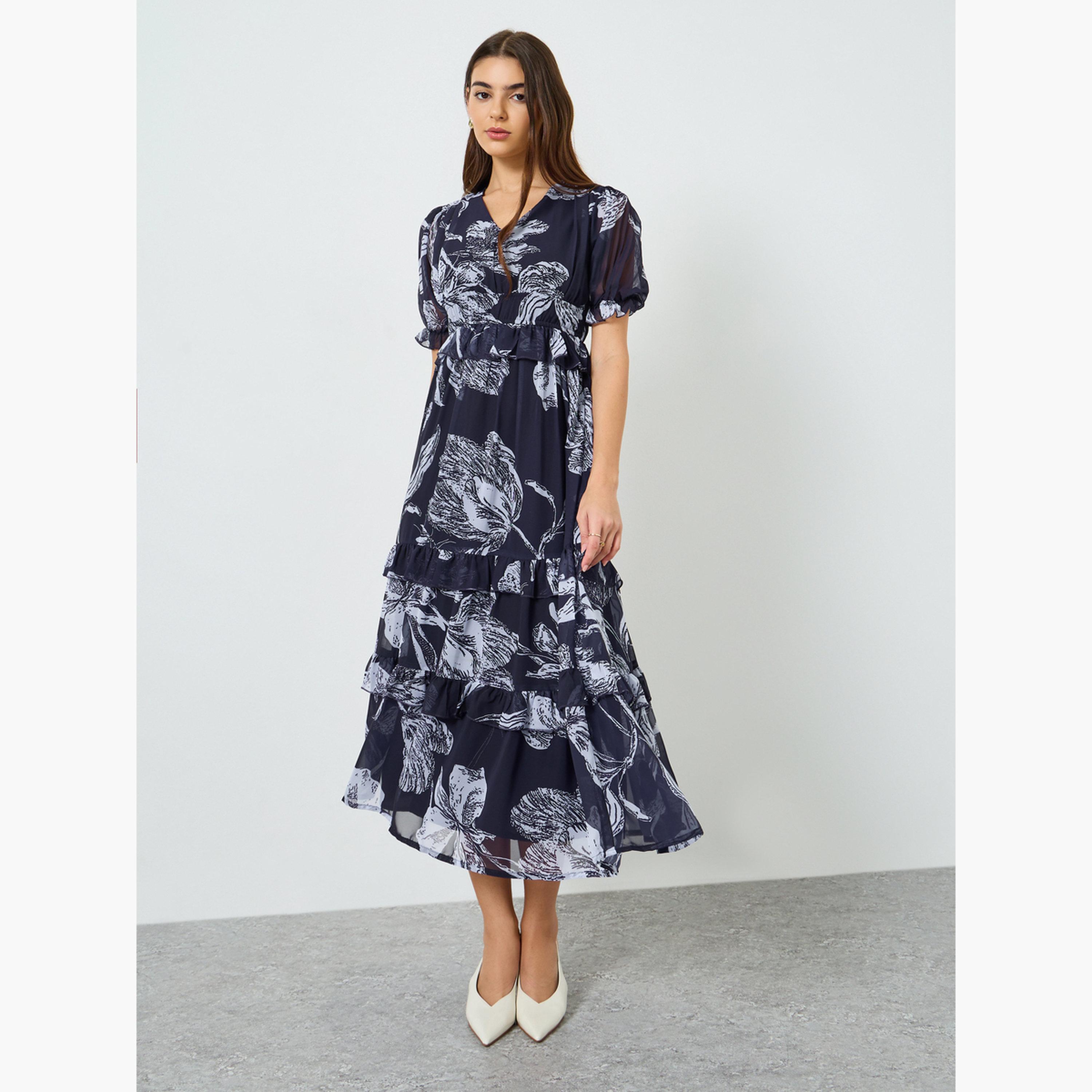 فستان طويل بطبعة زهور وحافة واسعة-women-clothing-dresses-image-3