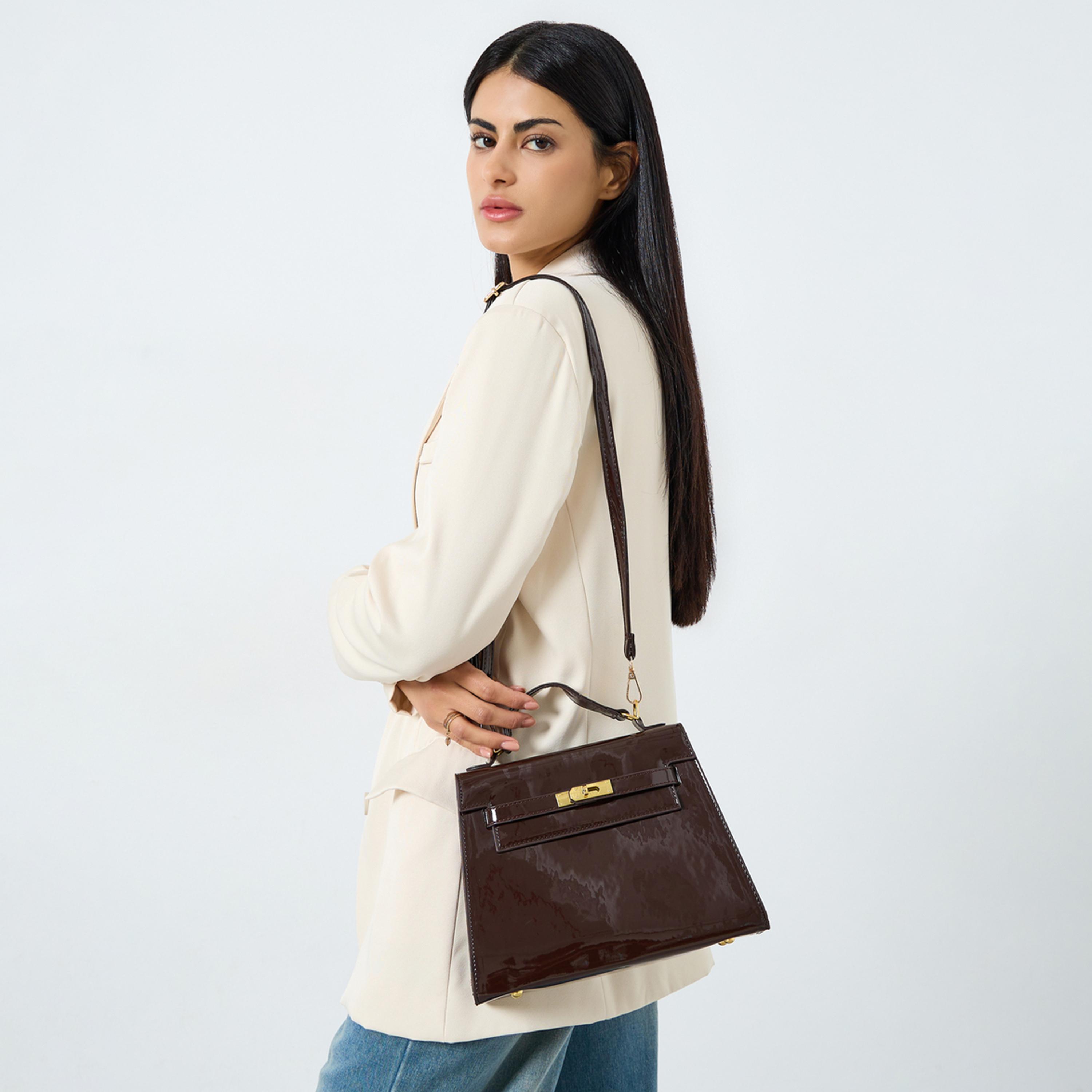 Styli Coffee Brown Patent Handbag-women-bagsandwallets-handbags-image-2