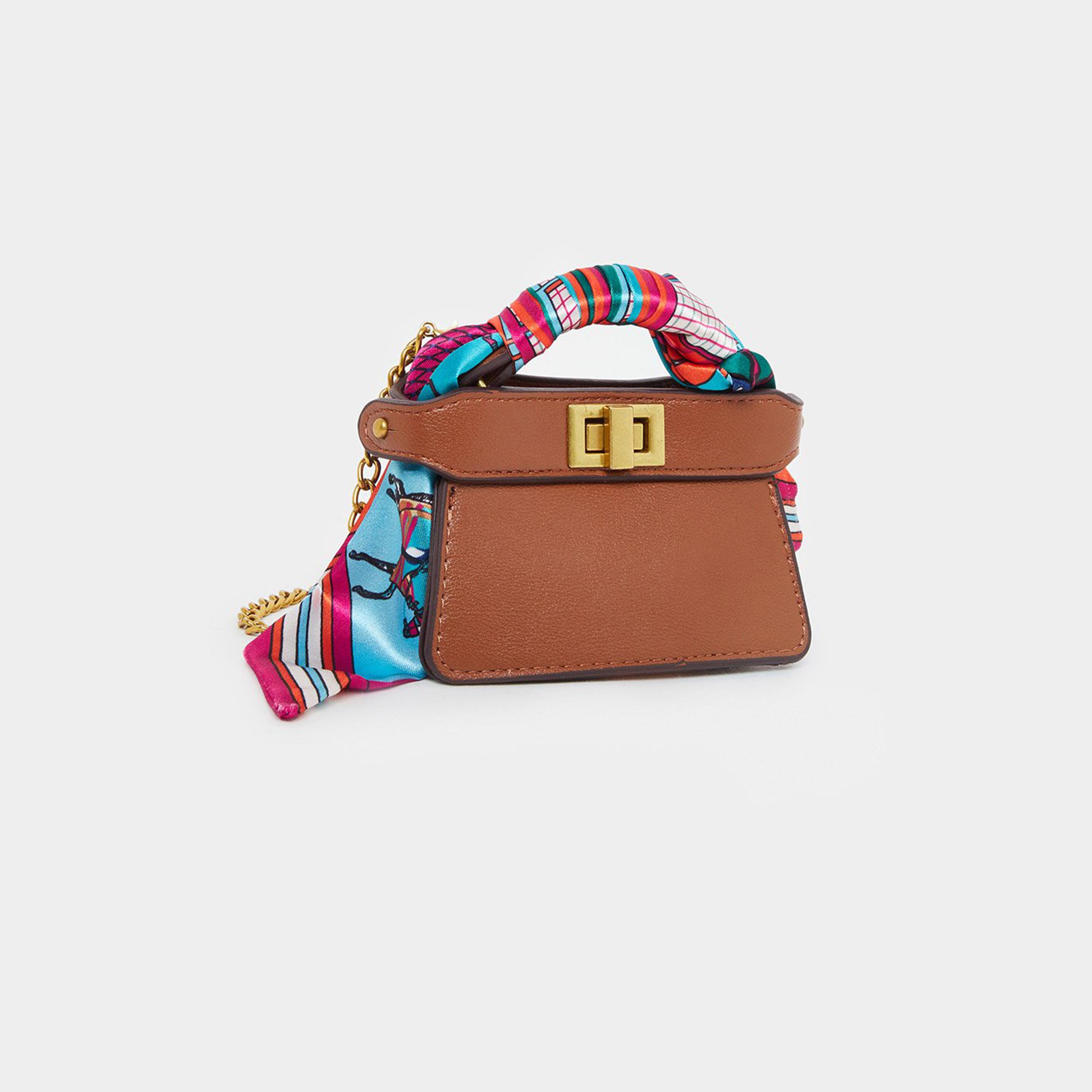 ستايلي - شنطة ساتشل بنية اللون مع تفاصيل وشاح-women-bagsandwallets-handbags-image-1