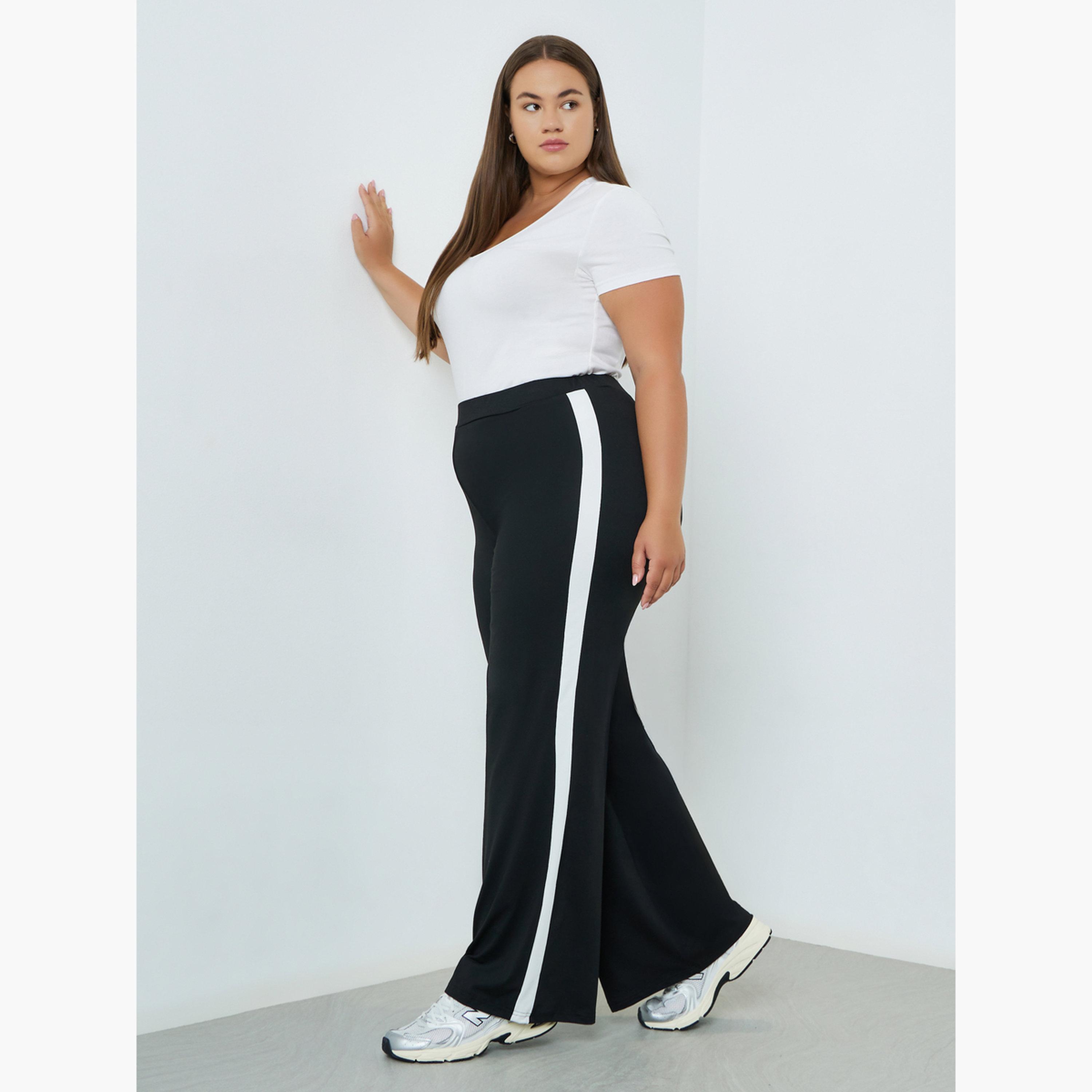 Styli Plus Size Side Stripe Flared Leggings-women-clothing-bottoms-leggings-image-2