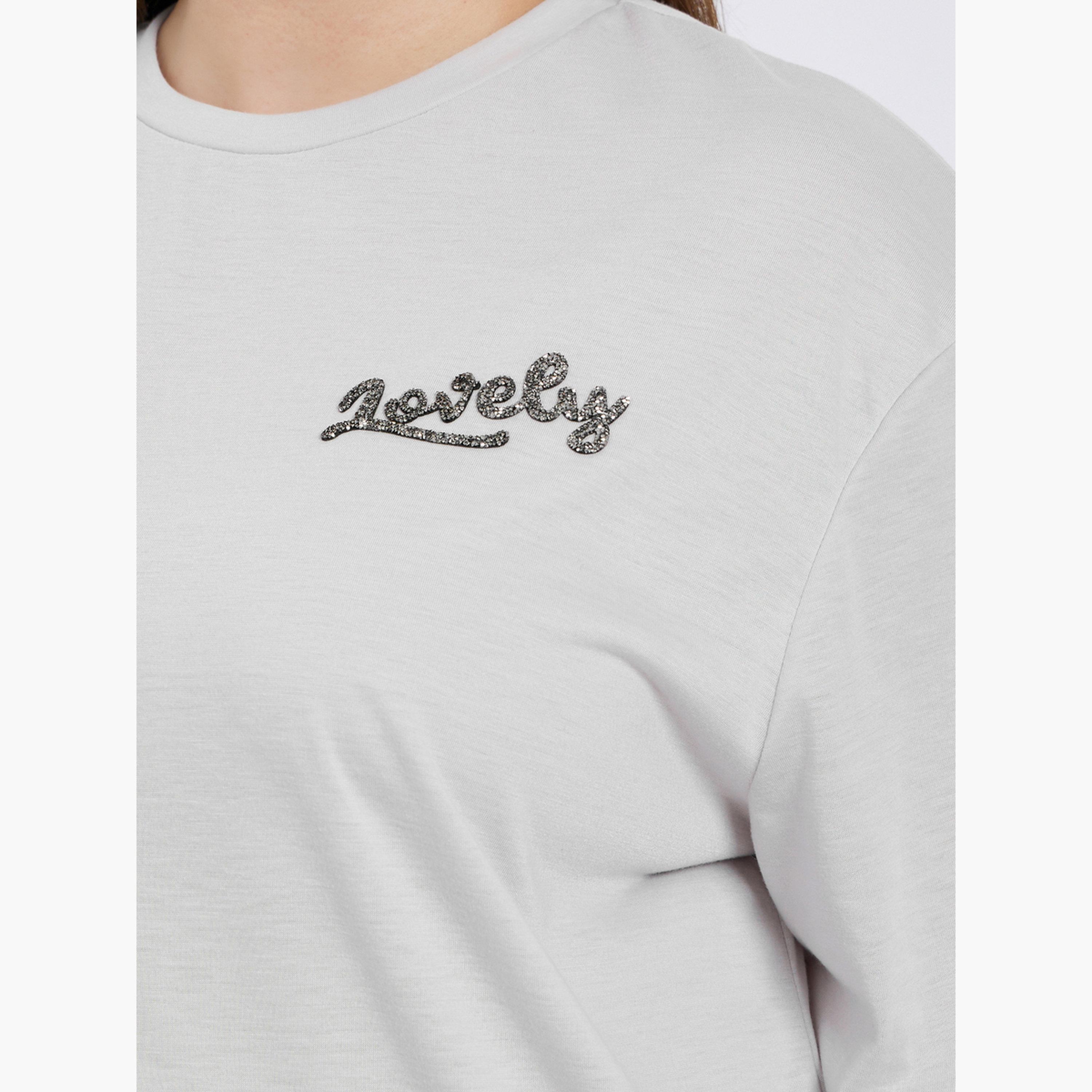 Styli Plus Size Grey Embellished Slogan T-Shirt-women-clothing-tshirts-image-3